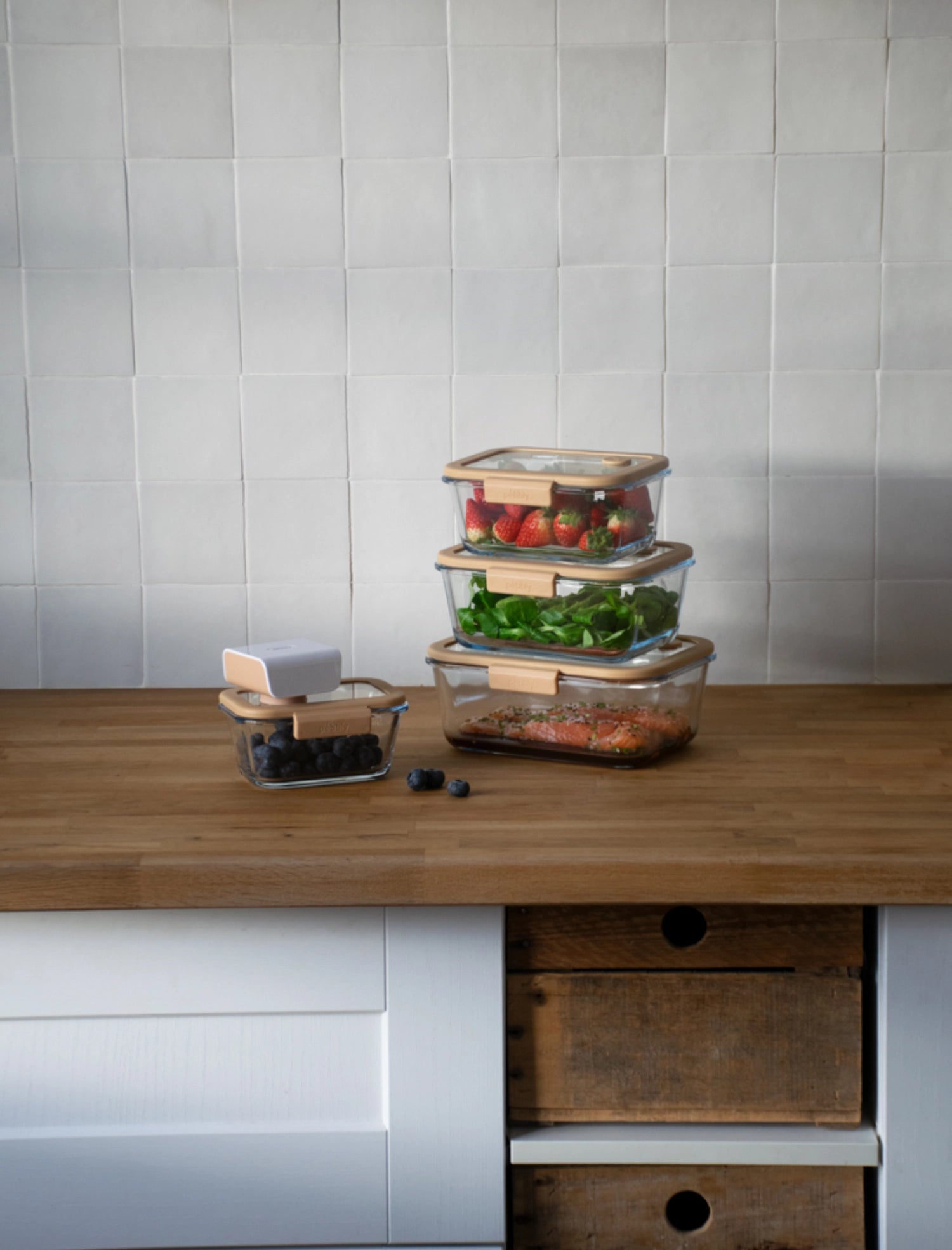 5er Set Pebbly Vakuum Vorratsdosen aus Glas