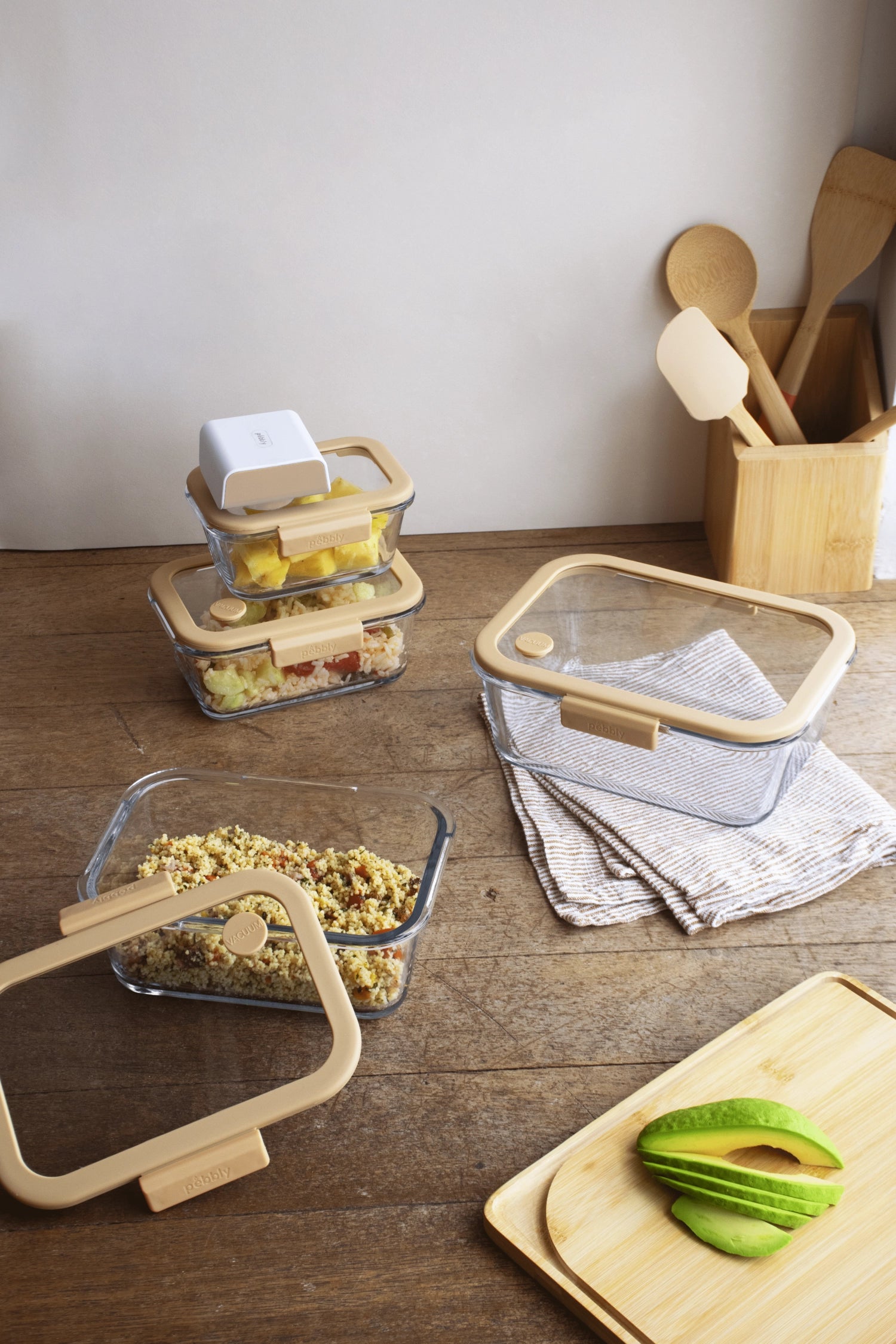 5er Set Pebbly Vakuum Vorratsdosen aus Glas