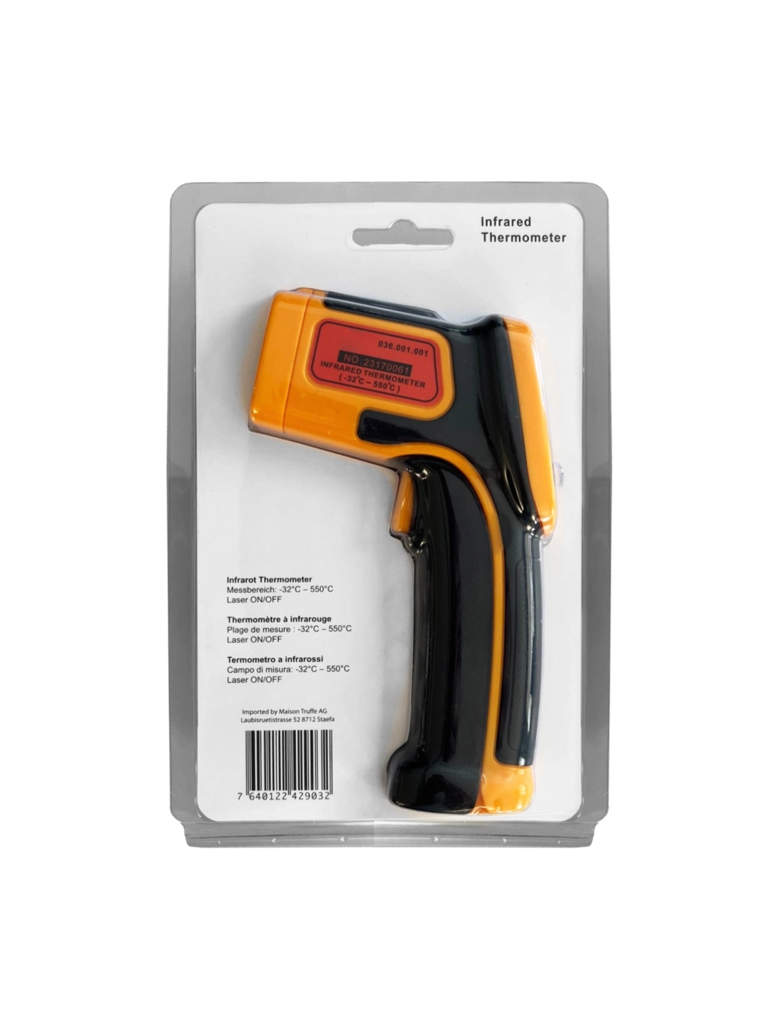 Infrared thermometer minus 32 to plus 300 degrees Celsius