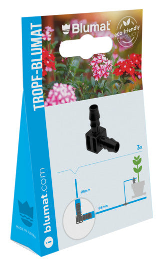 BLUMAT Winkel 8-8 mm, 3er-Set: Praktische Verbindungselemente für Bewässerungssysteme, ideal für präzise und flexible Installation.