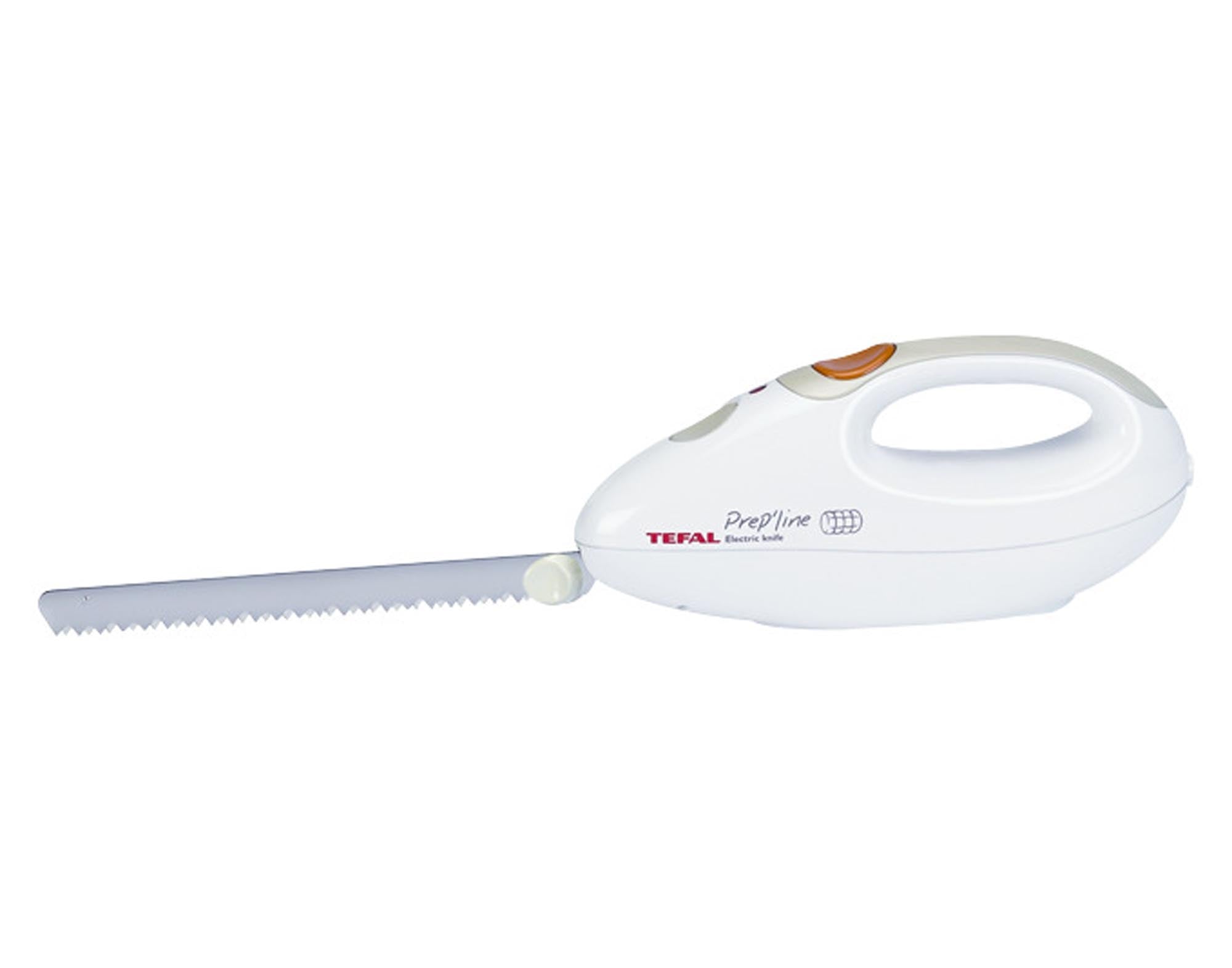 Das TEFAL Elektromesser Prep'Line: Leistungsstark, ergonomisch, mit Edelstahlklingen für präzises Schneiden von Fleisch, Brot und Gemüse.