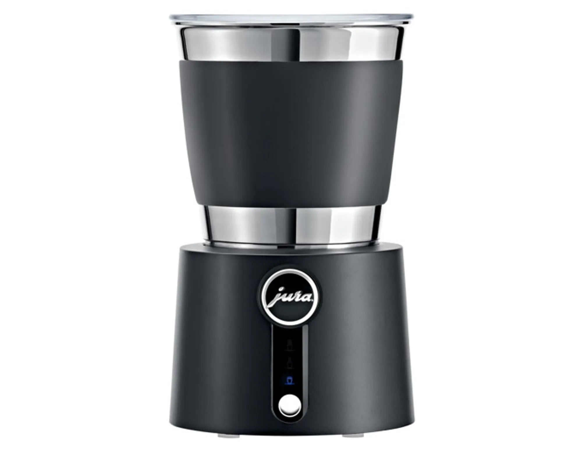 Der JURA Milchschäumer Hot Cold: Edles Design, heißer & kalter Schaum, einfache Reinigung, ideal für Cappuccino & Latte.