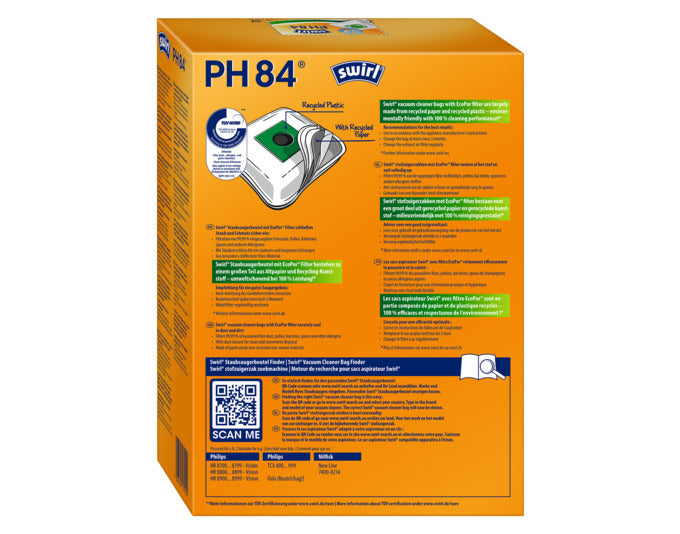 Die SWIRL Staubsäcke PH84 bieten optimale Staubaufnahme und Passgenauigkeit für eine saubere und hygienische Reinigung.