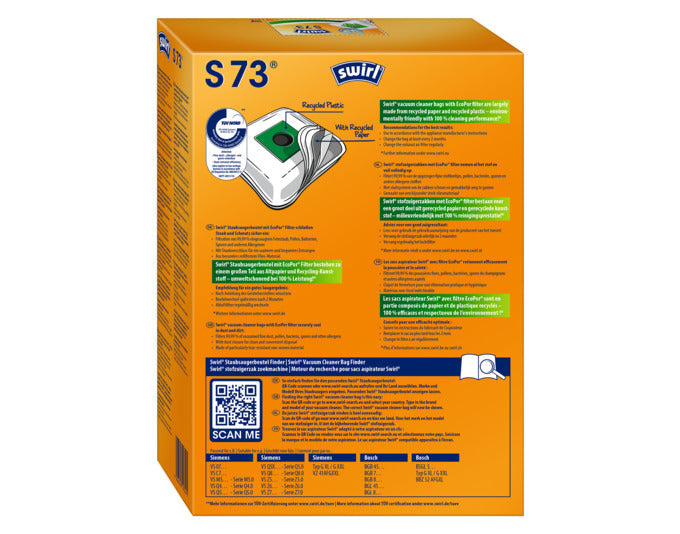 SWIRL Staubsäcke S73: Hochwertige Staubbeutel für optimale Reinigung, passend für viele Staubsaugermodelle.