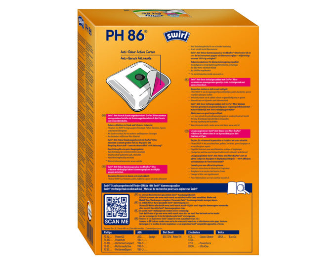 SWIRL PH86 Staubsäcke mit NeutralizAir-Technologie für saubere Luft und effektive Staubaufnahme, passend für viele Staubsaugermodelle.