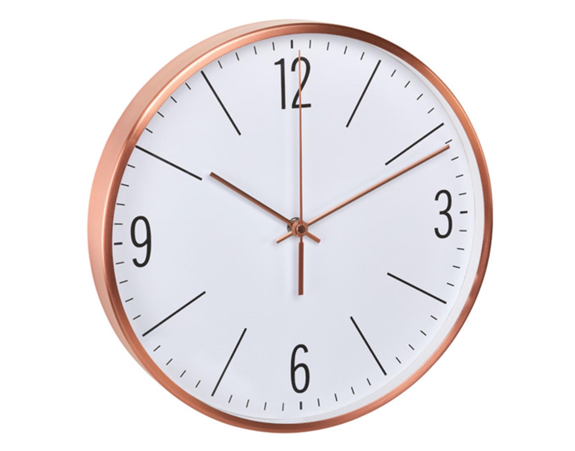 Elegante Funk-Wanduhr in Kupfer, 30 cm, zeitloses Design, präzise Funktechnologie, ideal für Wohnzimmer, Büro, Küche.
