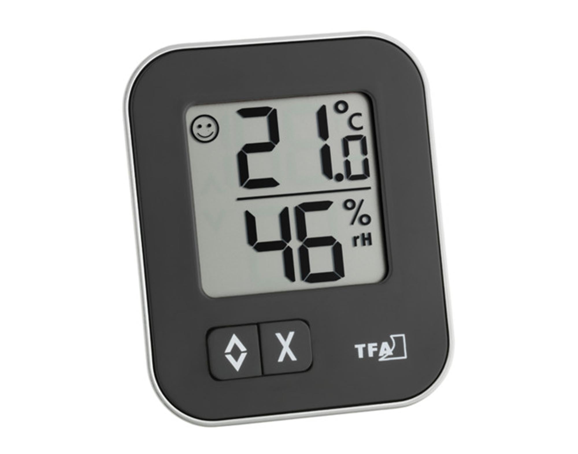 Kompaktes Thermo-Hygrometer Moxx: Präzise Temperatur- und Feuchtigkeitsmessung für Wohnräume, Büros und Gewächshäuser.