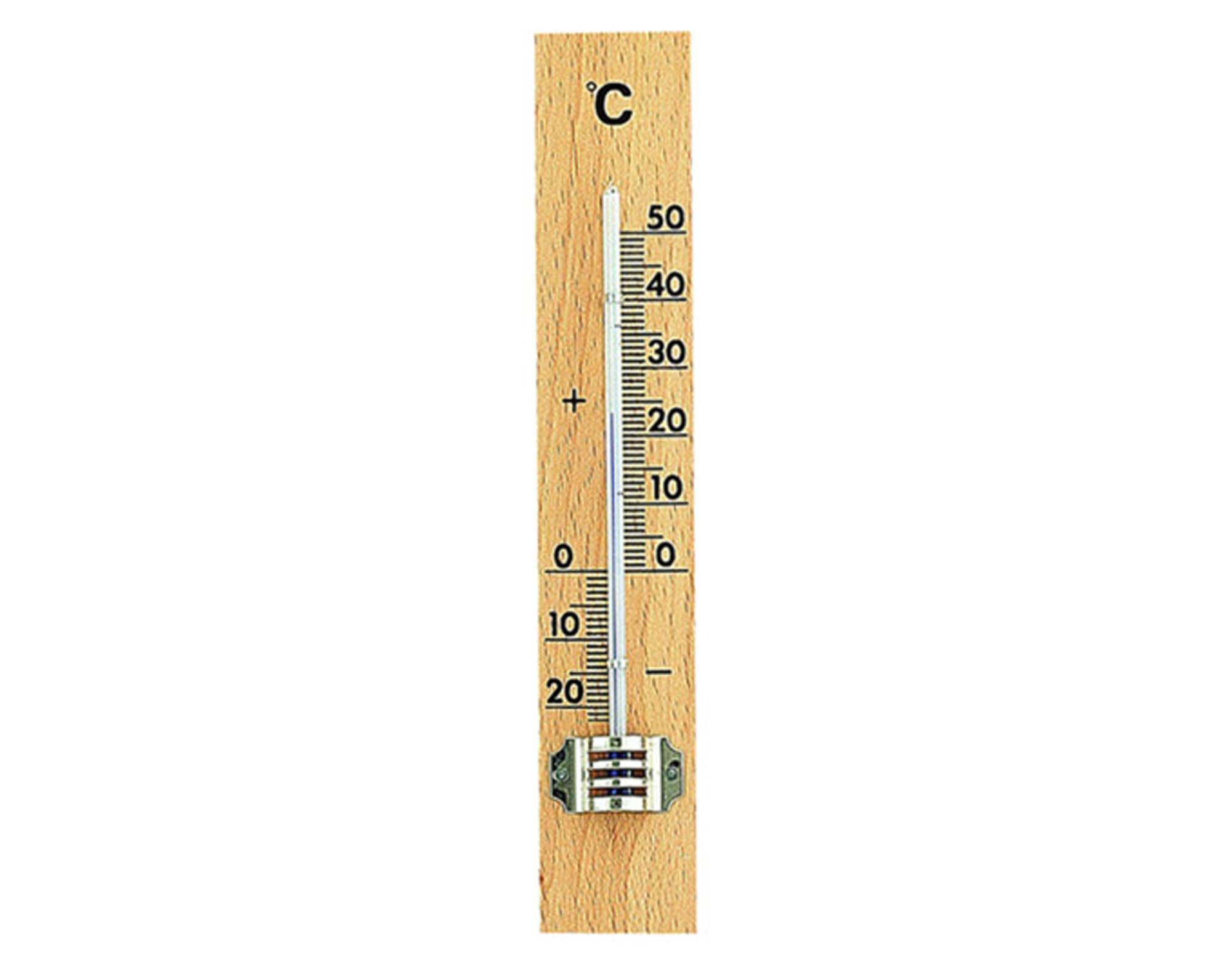 Elegantes Innenthermometer aus Buchenholz, 15.1 cm, präzise Temperaturmessung von 0-50°C, ideal für Wohn- und Arbeitsräume.