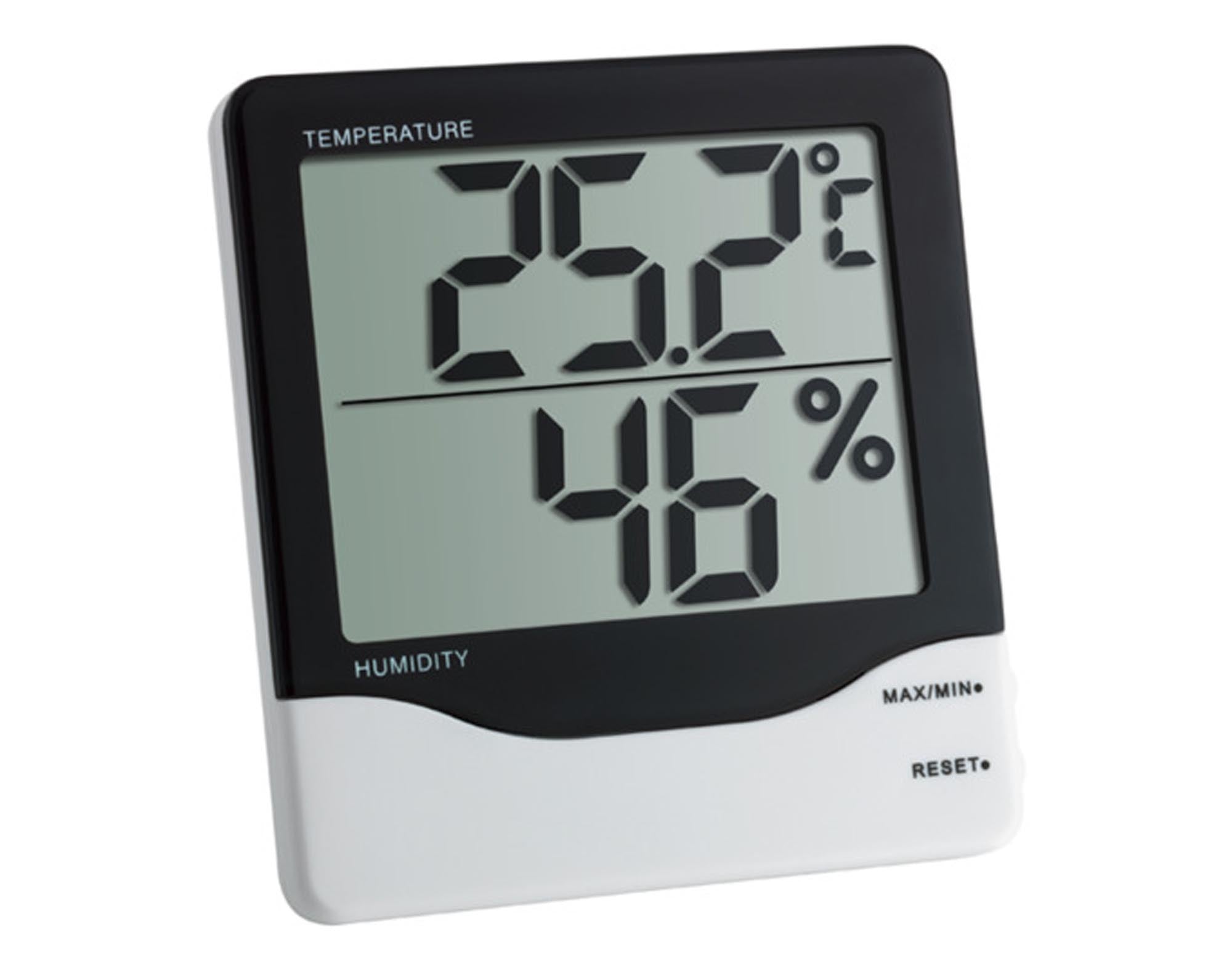 Digitales Thermo-Hygrometer von TFA: Präzise Temperatur- und Feuchtigkeitsmessung, robust, kompakt, ideal für Wohnraum und Büro.