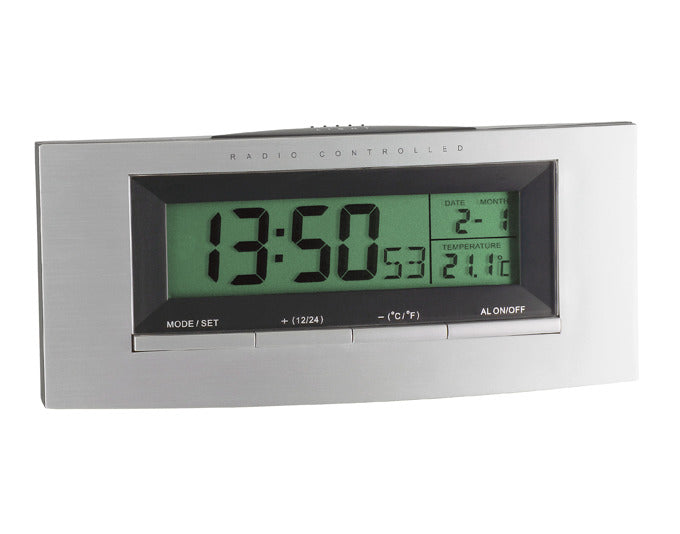 Funk-Wecker mit Thermometer in  präsentiert im Onlineshop von KAQTU Design AG. Alarmuhr ist von TFA