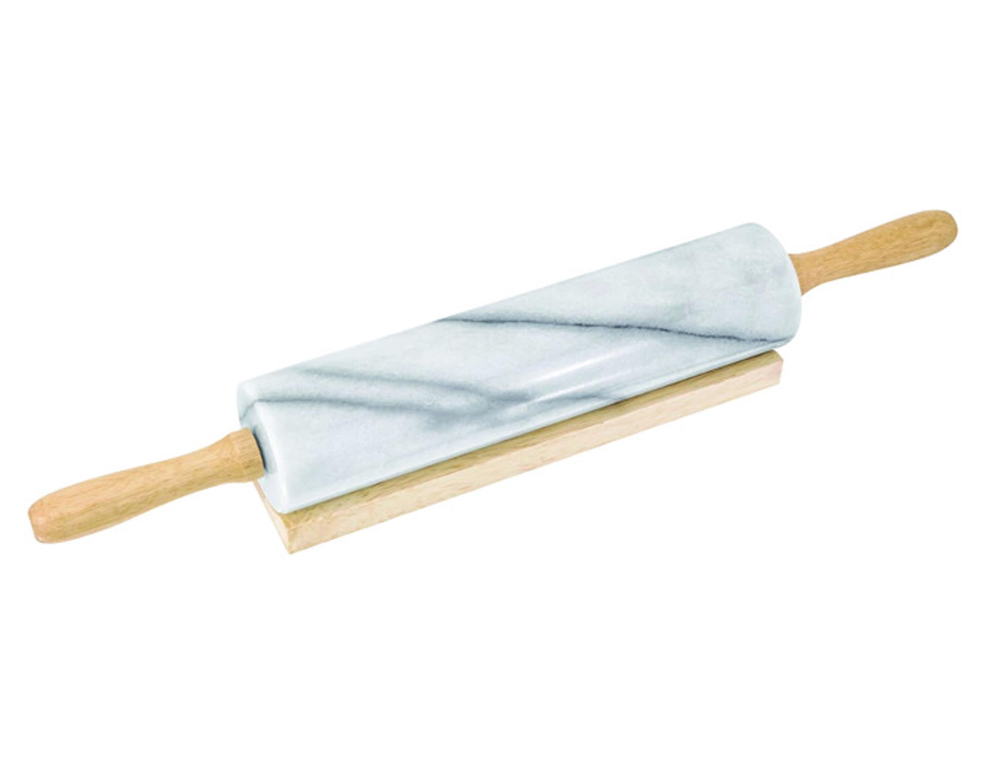 Eleganter Teigroller aus Marmor mit Holzgriff von EVA COLLECTION, 25.5 cm. Perfekt für gleichmäßiges Ausrollen von Teig.