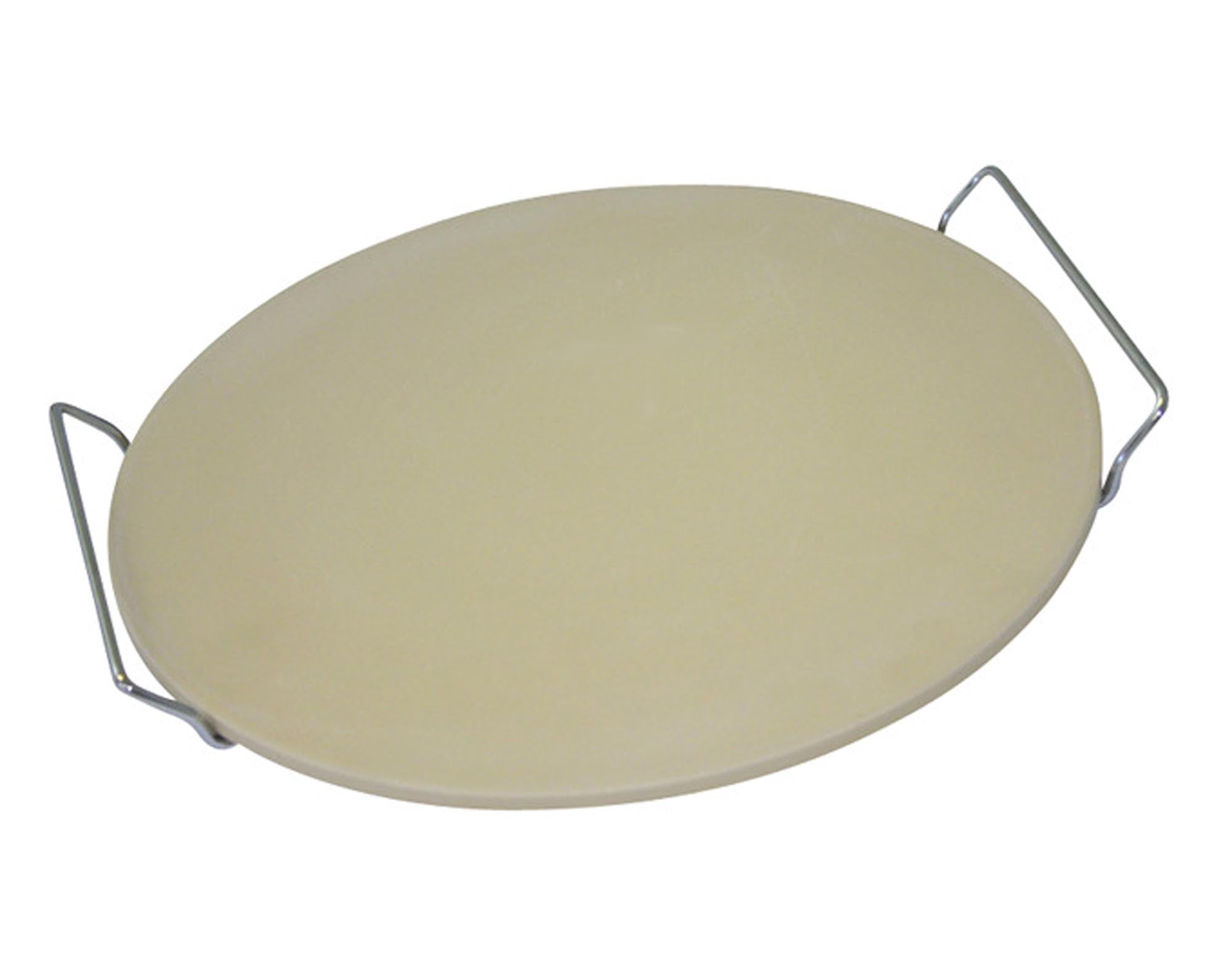 Pizzastein ø 33 cm aus Cordierit mit Serviergestell von EVA COLLECTION: Perfekt für knusprige Pizzen im Ofen oder auf dem Grill.