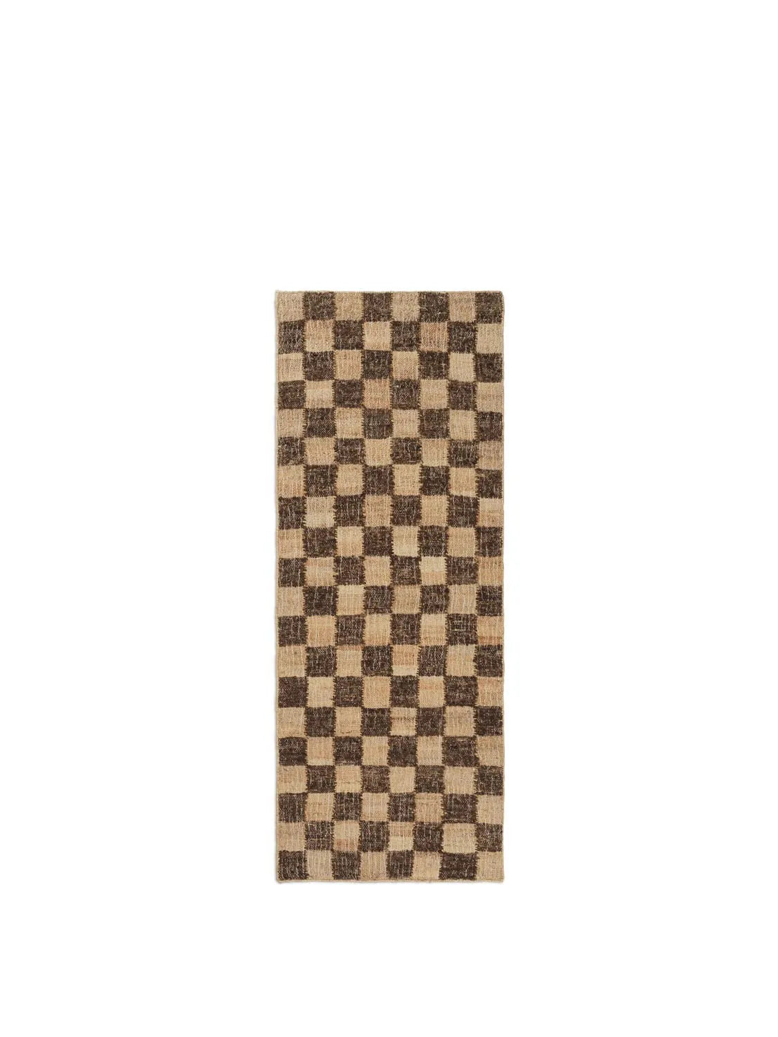 Eleganter Läufer aus Wolle, Jute und Baumwolle, handgefertigt mit Karomuster, 70x180 cm, für stilvolles, nachhaltiges Wohnen.