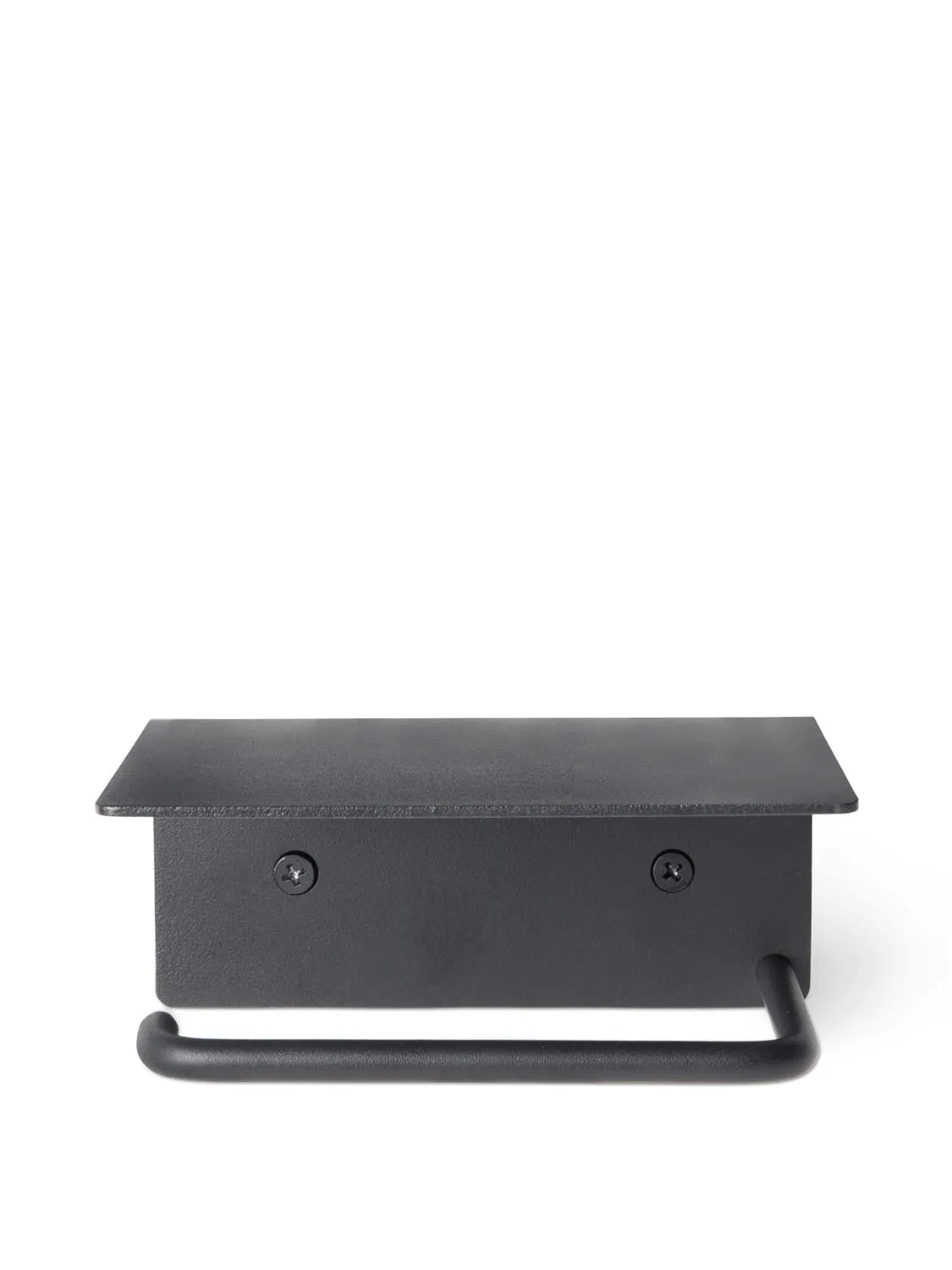 Eleganter Dora Toilettenpapierhalter von Ferm Living: pulverbeschichteter Edelstahl, minimalistisch, mit praktischer Ablagefläche.