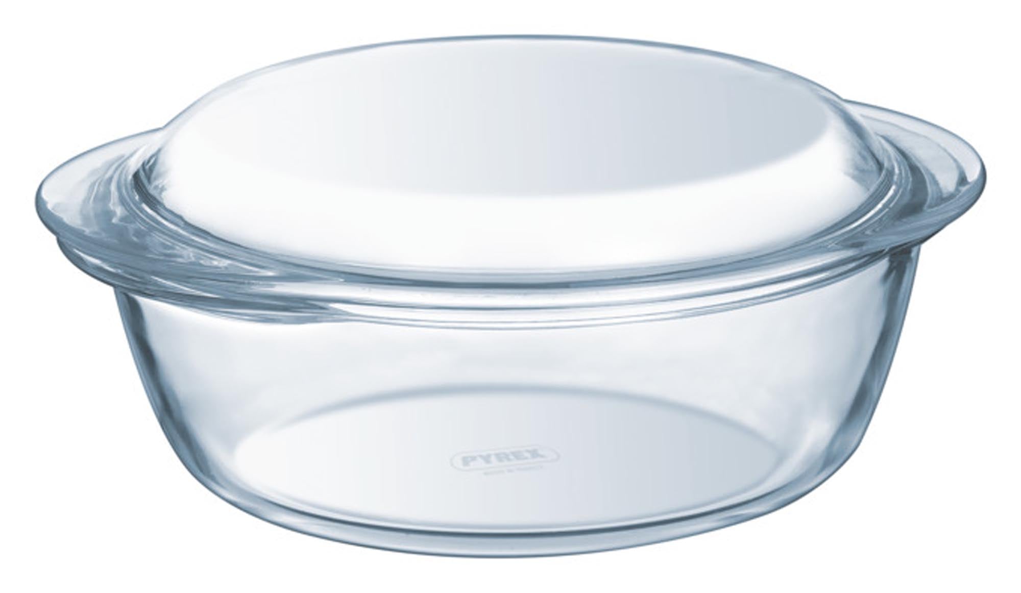 Runde PYREX Kasserolle 1.3L: Hitzebeständiges Glas, spülmaschinenfest, mikrowellengeeignet. Perfekt für Kochen, Braten, Schmoren.