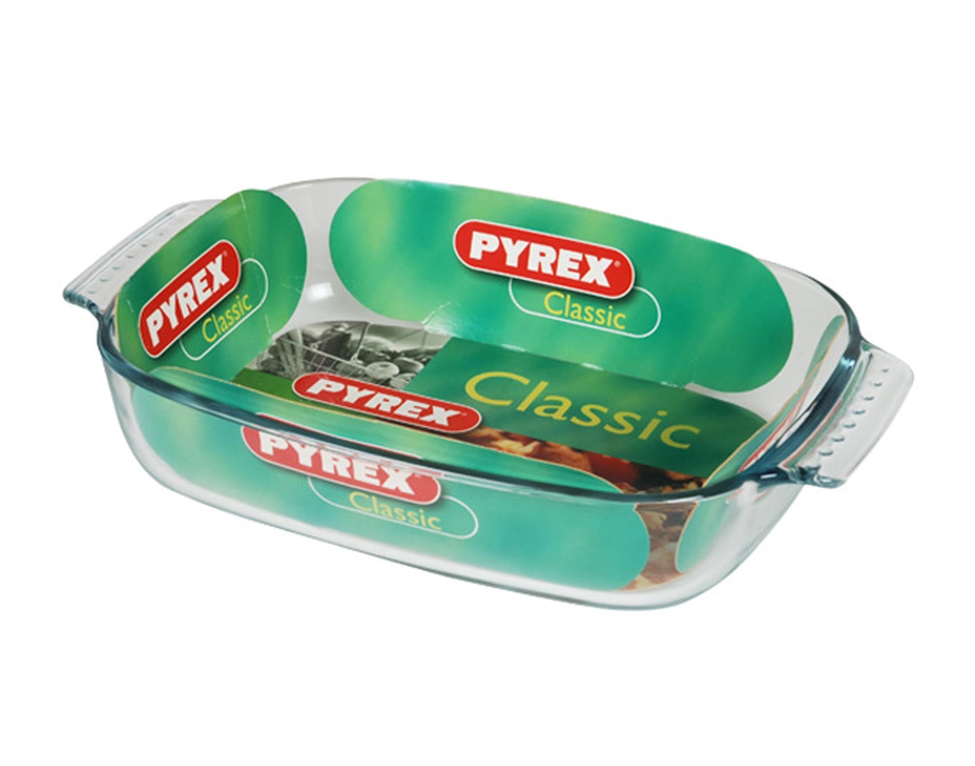 Kompakter PYREX Bräter 28x17 cm: Hitzebeständiges Glas, gleichmäßige Hitzeverteilung, spülmaschinenfest, ideal für Ofen & Mikrowelle.