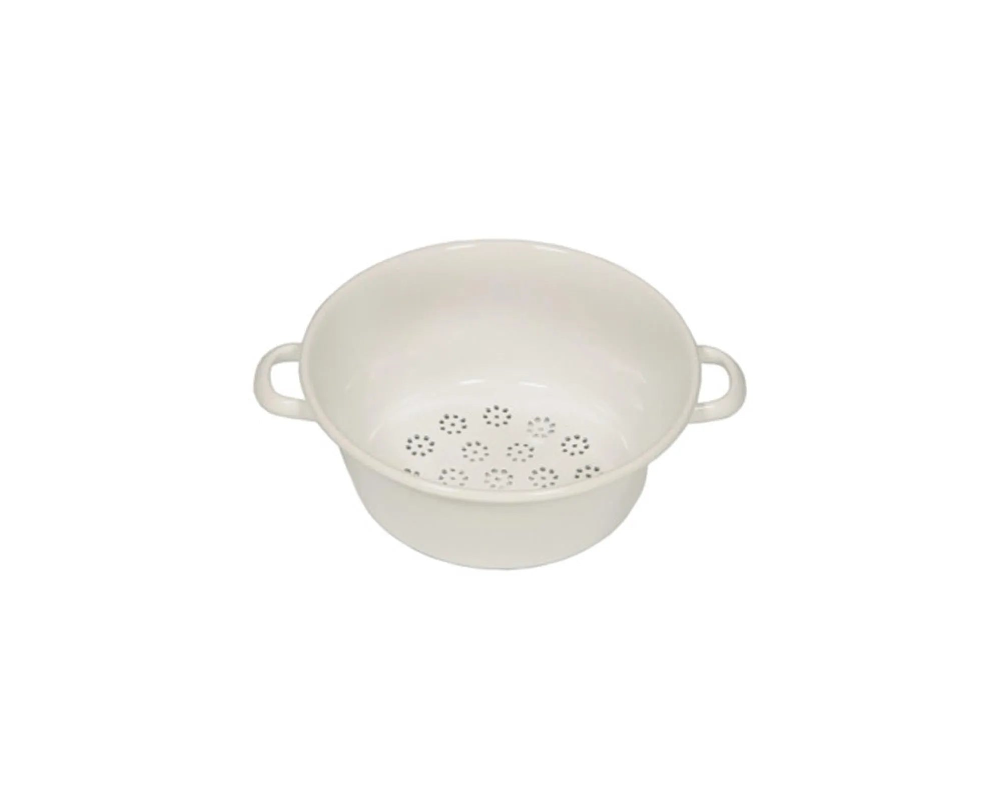 Robustes Gemüsesieb aus emailliertem Stahl, ø 26 cm, ideal für Gemüse, Salat & Pasta. Ergonomisch, spülmaschinenfest.