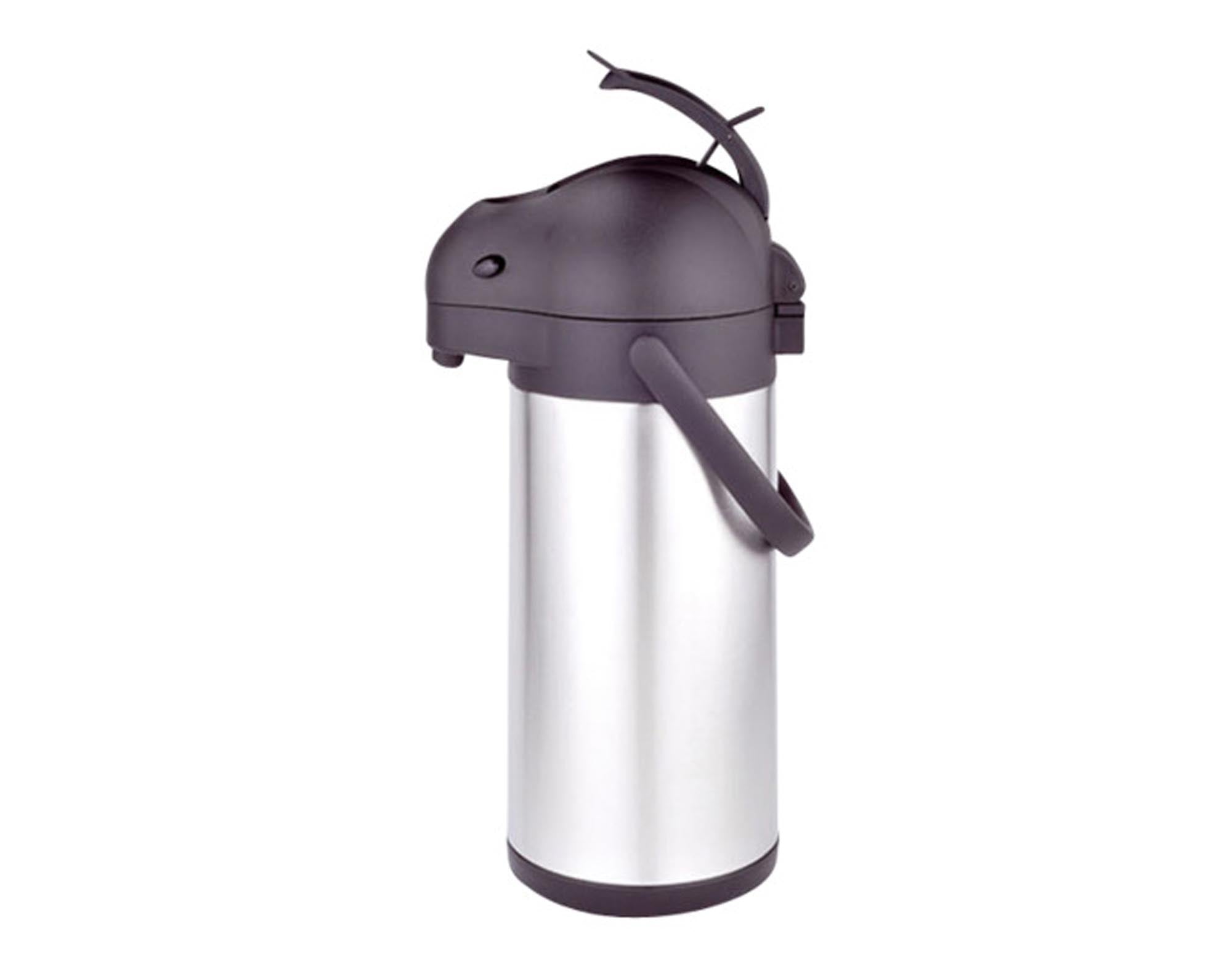 Eleganter Pumpenkrug aus Edelstahl, 2,5 l, doppelwandig isoliert, spülmaschinenfest, ideal für heiße und kalte Getränke.