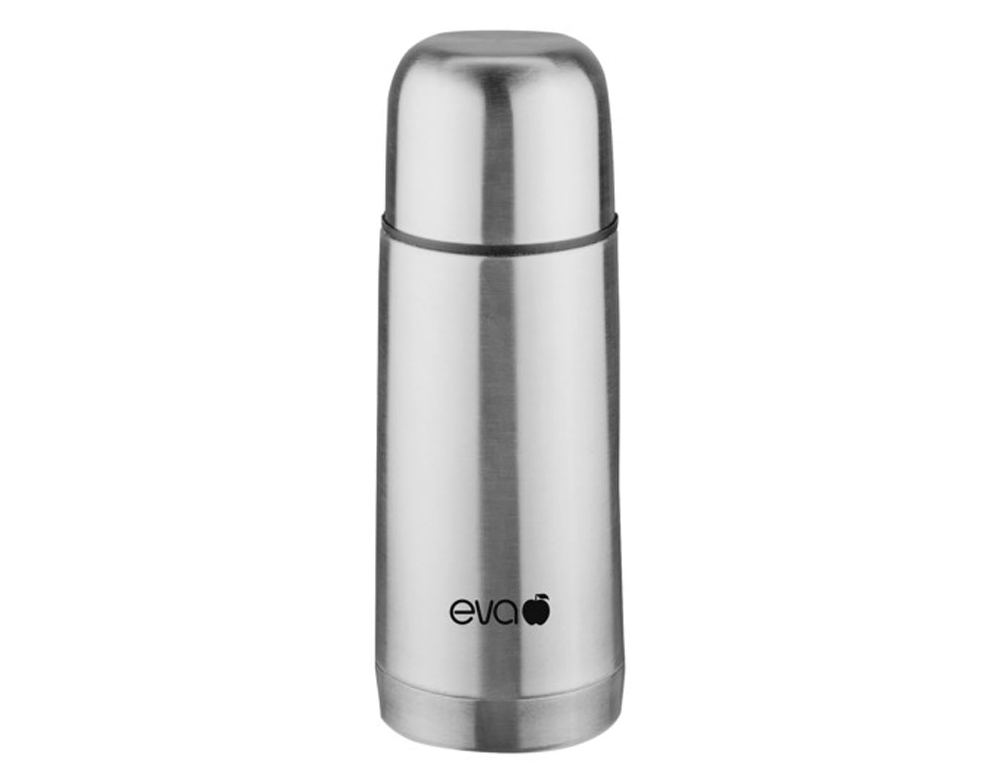 Isolierflasche Inox 0.35L von EVA COLLECTION: Edelstahl, Ausgiessautomatik, hält Getränke warm/kalt, stilvoll und funktional.