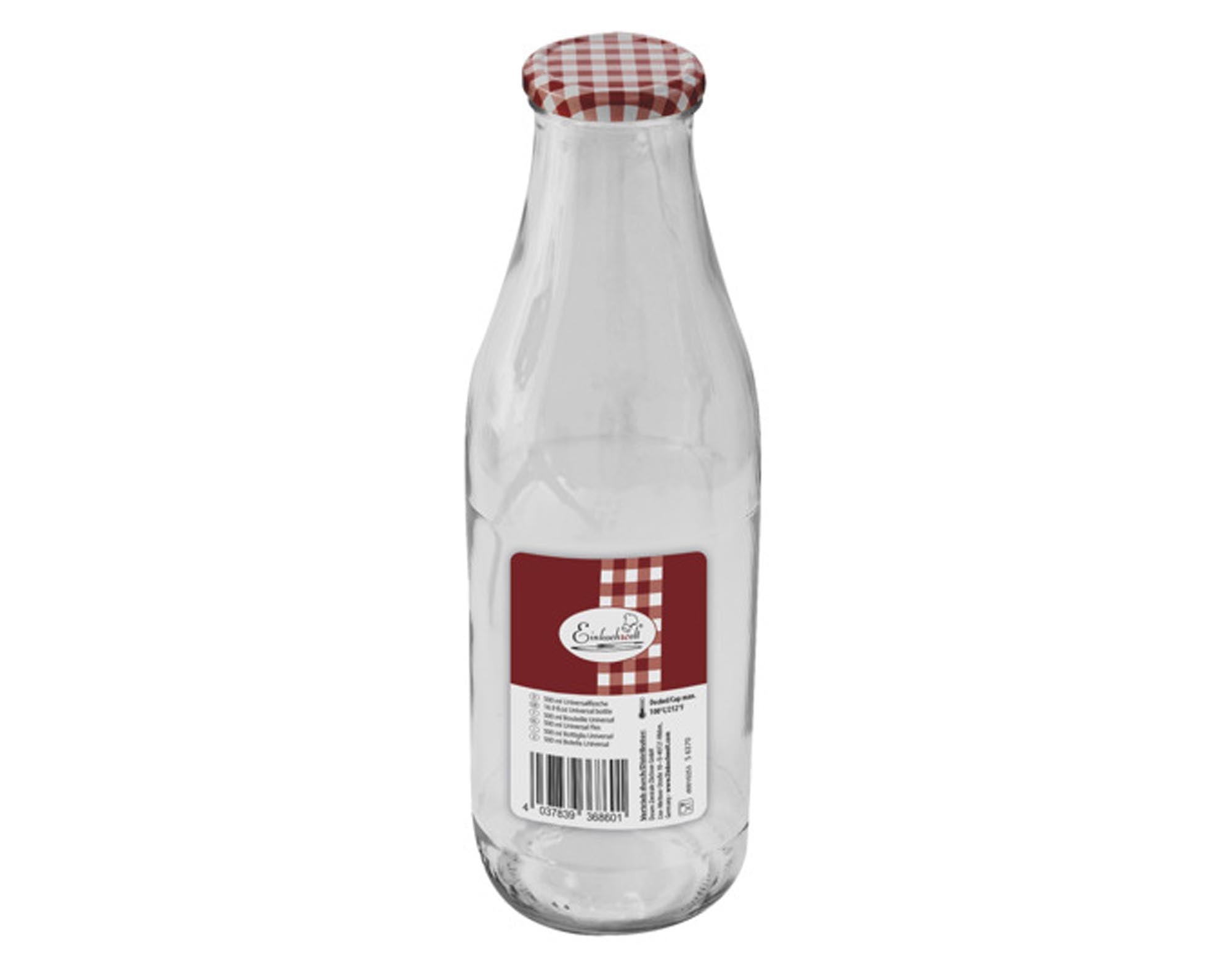 Elegante 500 ml Glasflasche mit karriertem Design, Schraubverschluss, ideal für Säfte, umweltfreundlich und spülmaschinenfest.