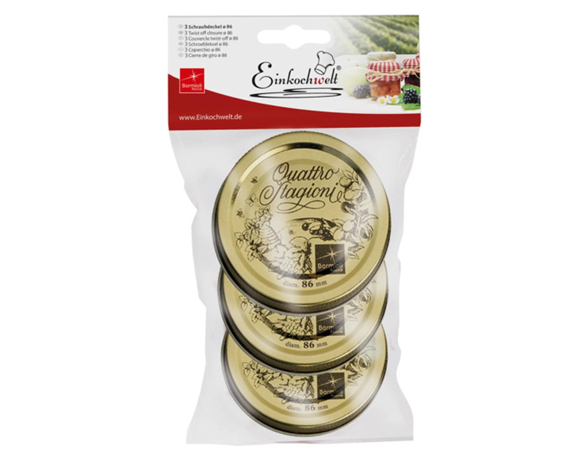EINKOCHWELT Deckel Quattro Stagioni 3 Stück gold ø 86 mm
