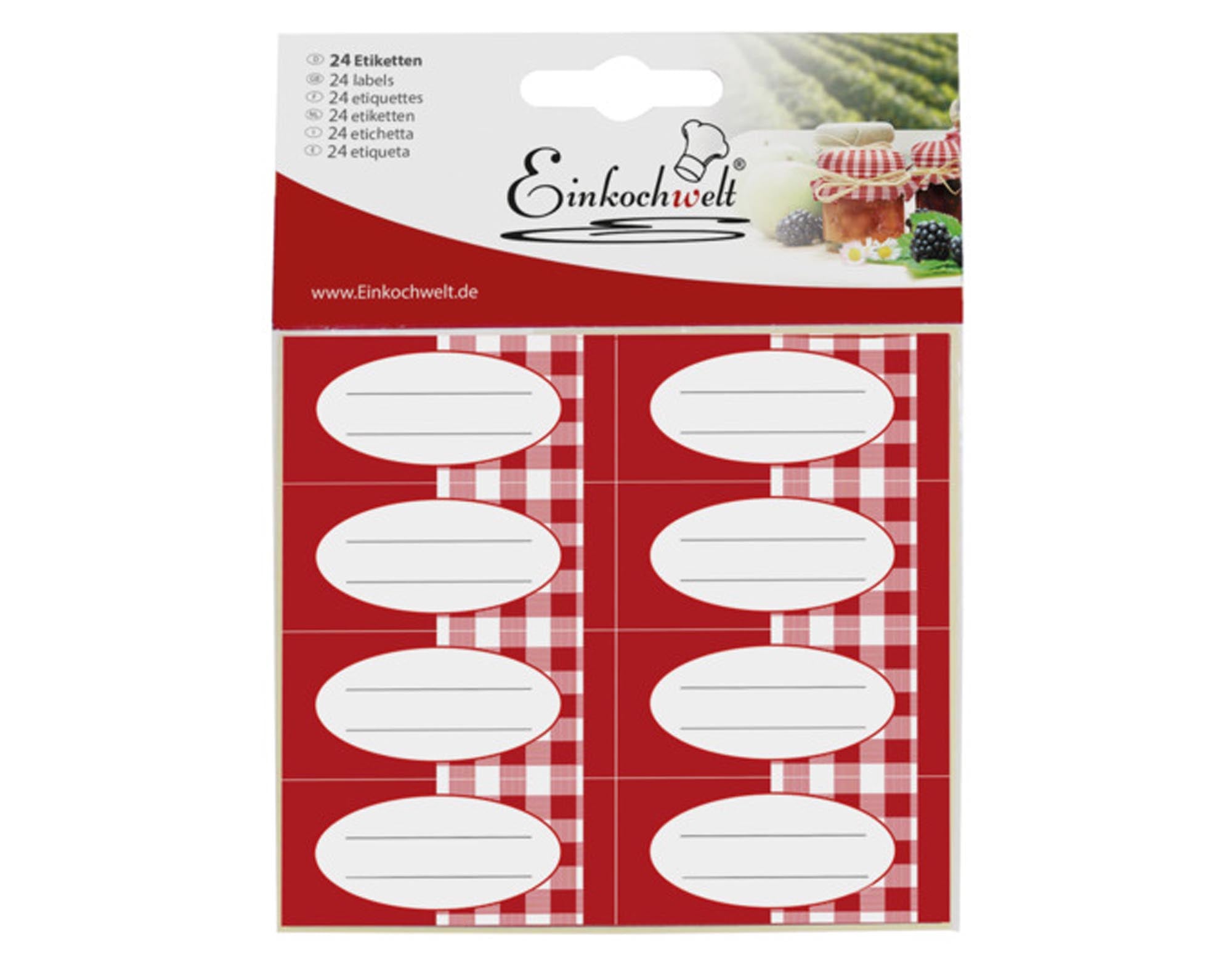 Karierte Etiketten von EINKOCHWELT: 24 wasserfeste, selbstklebende Labels für stilvolle Einmachgläser und kreative Projekte.