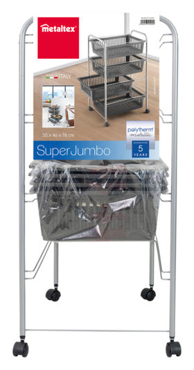 Praktischer METALTEX Gemüsewagen Jumbo in silbergrau, ideal zur Aufbewahrung von Lebensmitteln und Küchenutensilien.