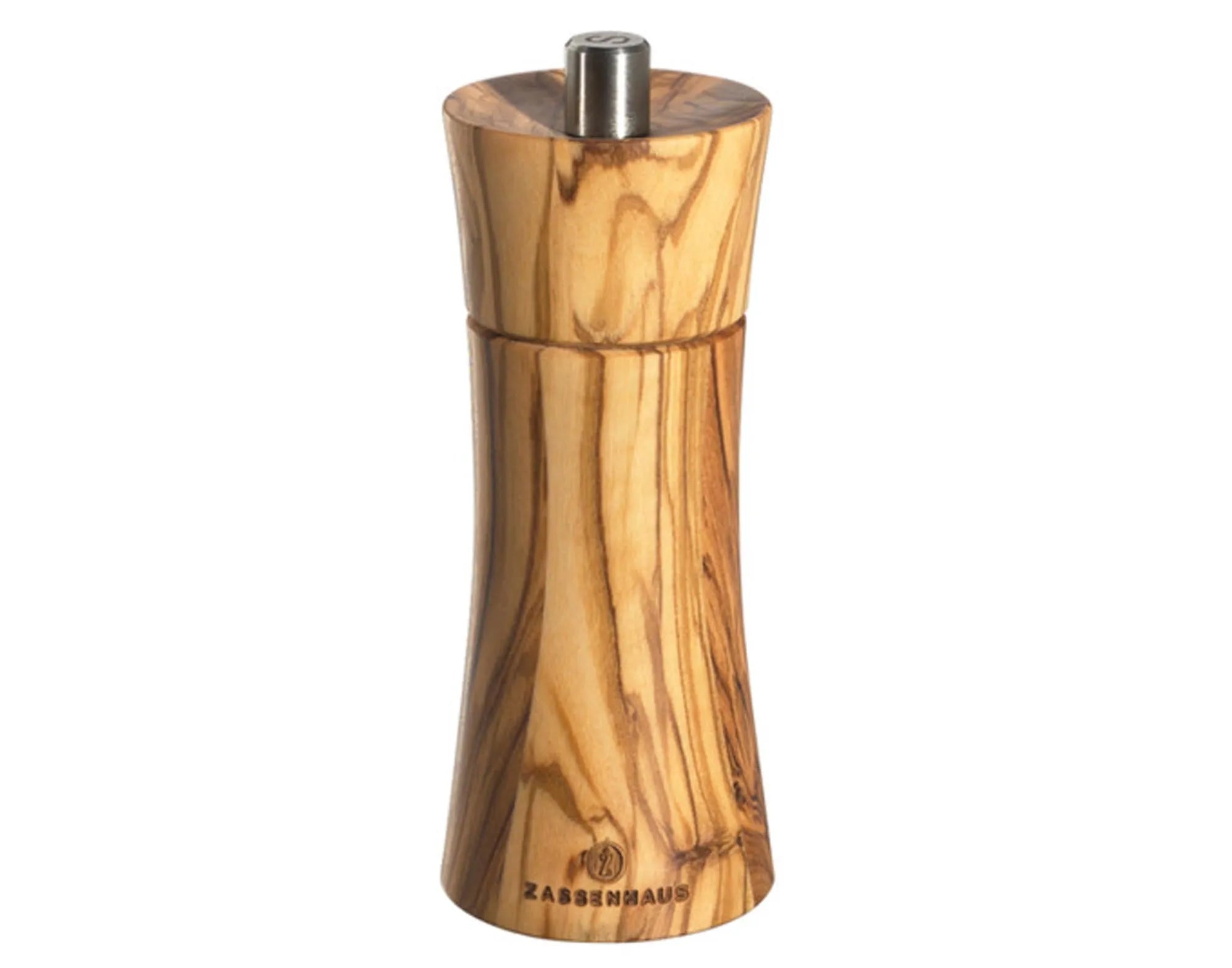 Elegante Salzmühle aus Olivenholz, stufenlos einstellbar, langlebig und stilvoll – ein Muss für Feinschmecker.