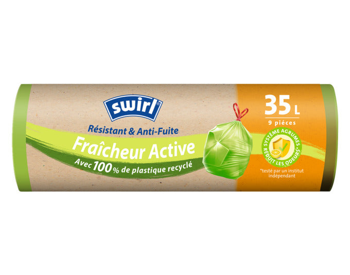SWIRL Abfallsäcke 35 l mit Aktiver Frische-Technologie, ideal für saubere Müllentsorgung, robust und geruchshemmend.