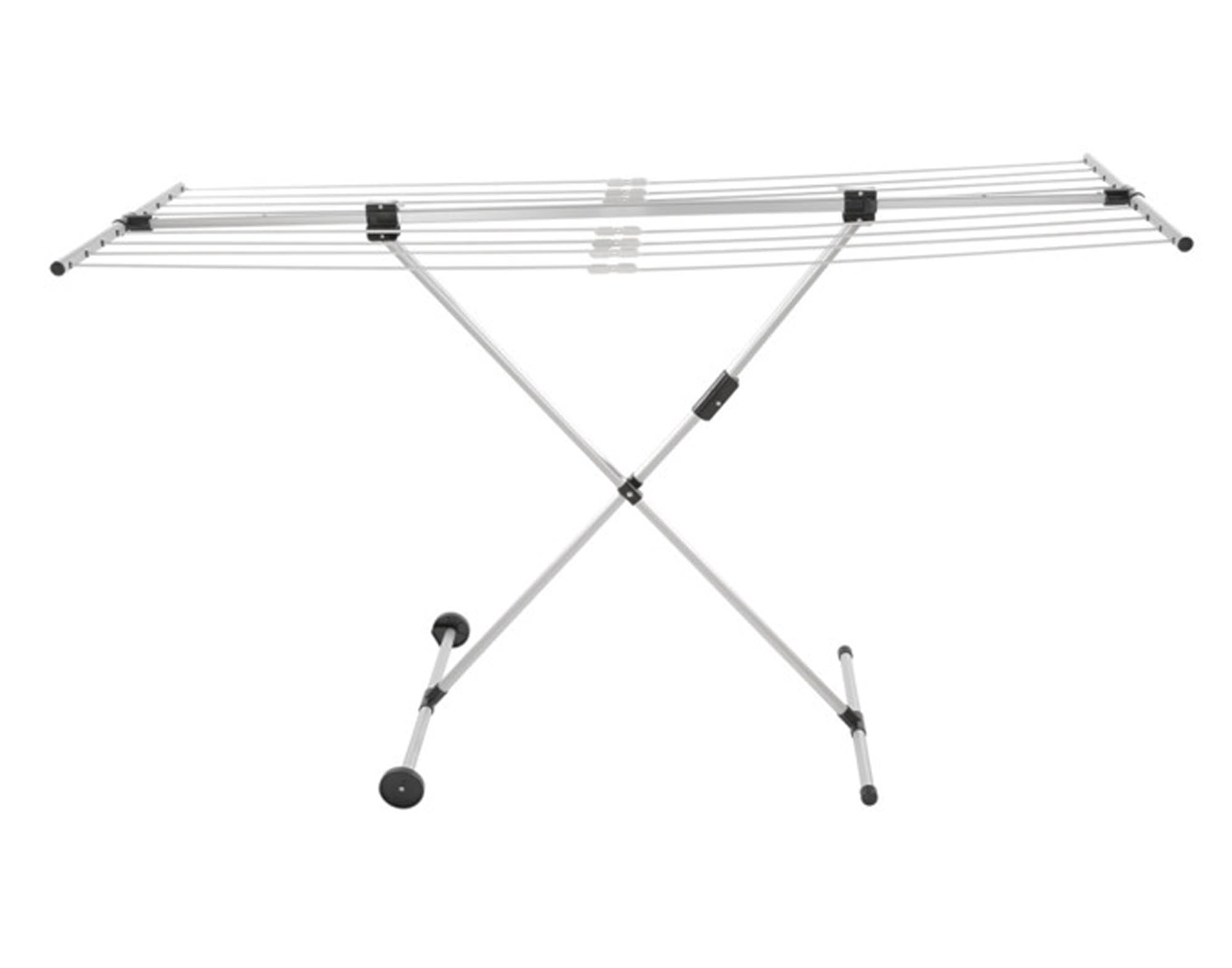 Platzsparender, robuster Wäschetrockner mit 12m Trockenfläche, klappbaren Flügeln und UV-beständigen Materialien.