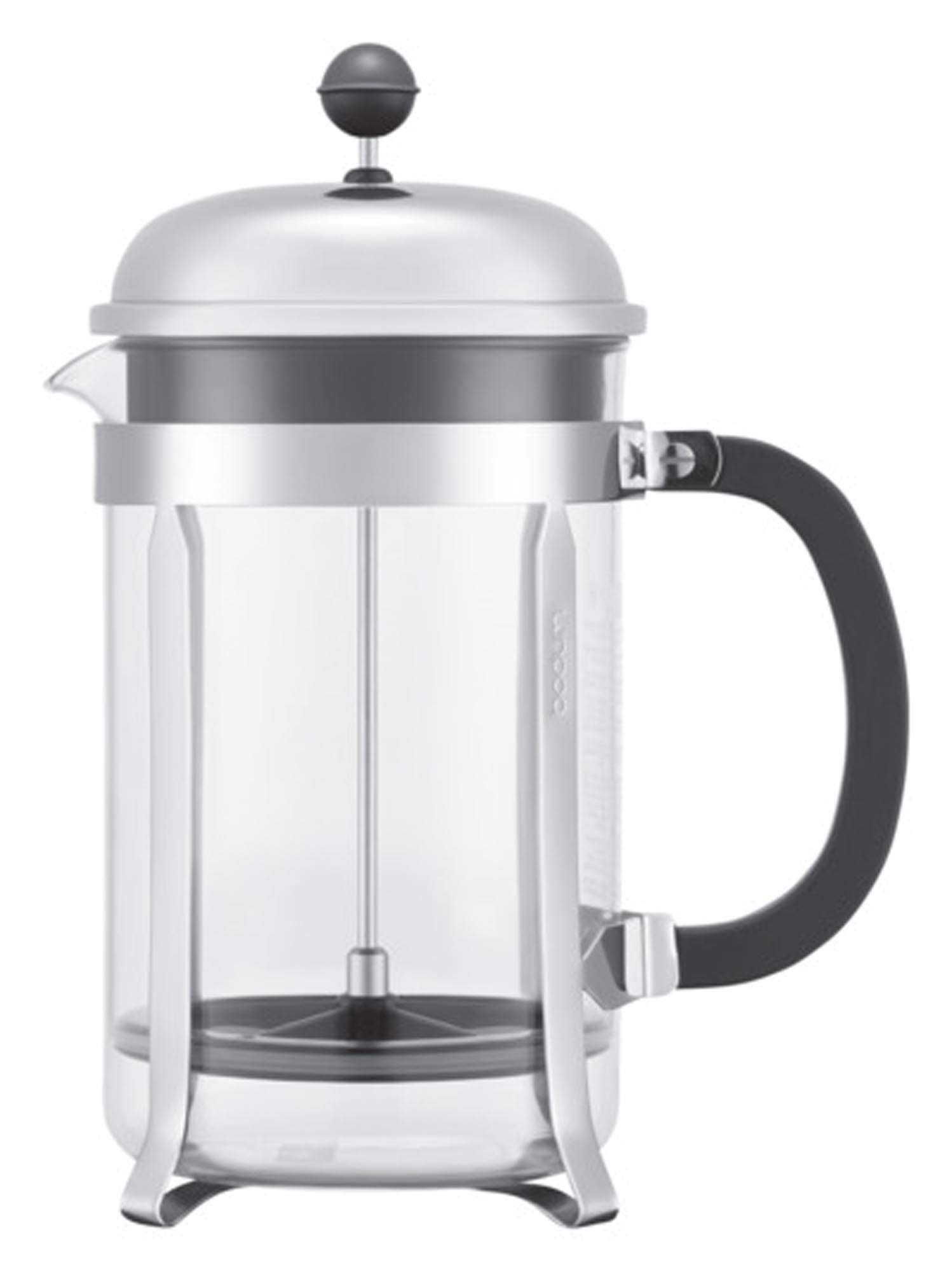 Eleganter BODUM Chambord Kaffeezubereiter für 12 Tassen, aus Glas und Edelstahl, für vollmundigen Kaffeegenuss.