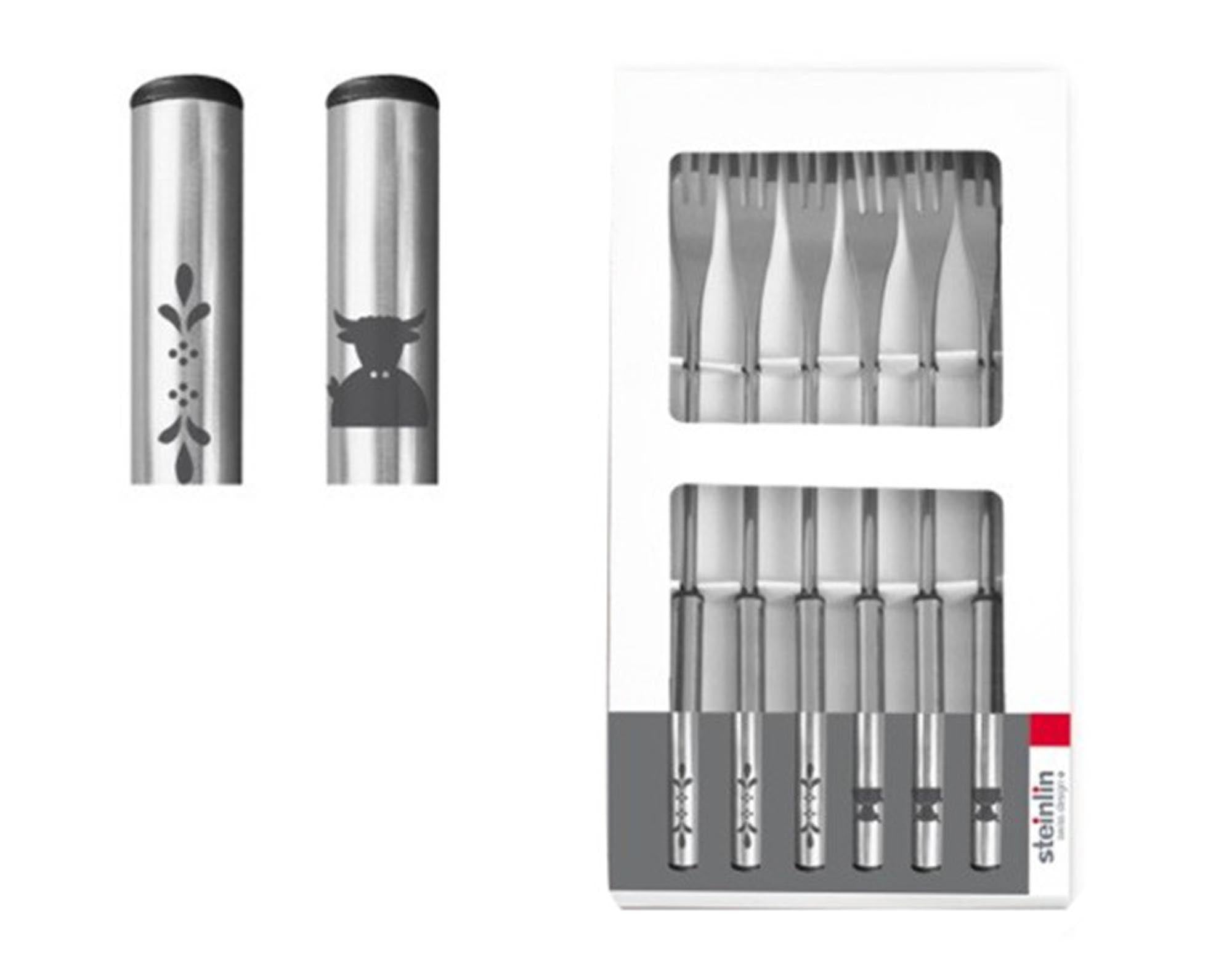 STEINLIN Fourchettes à fondue en inox, motif vache, 6 pièces