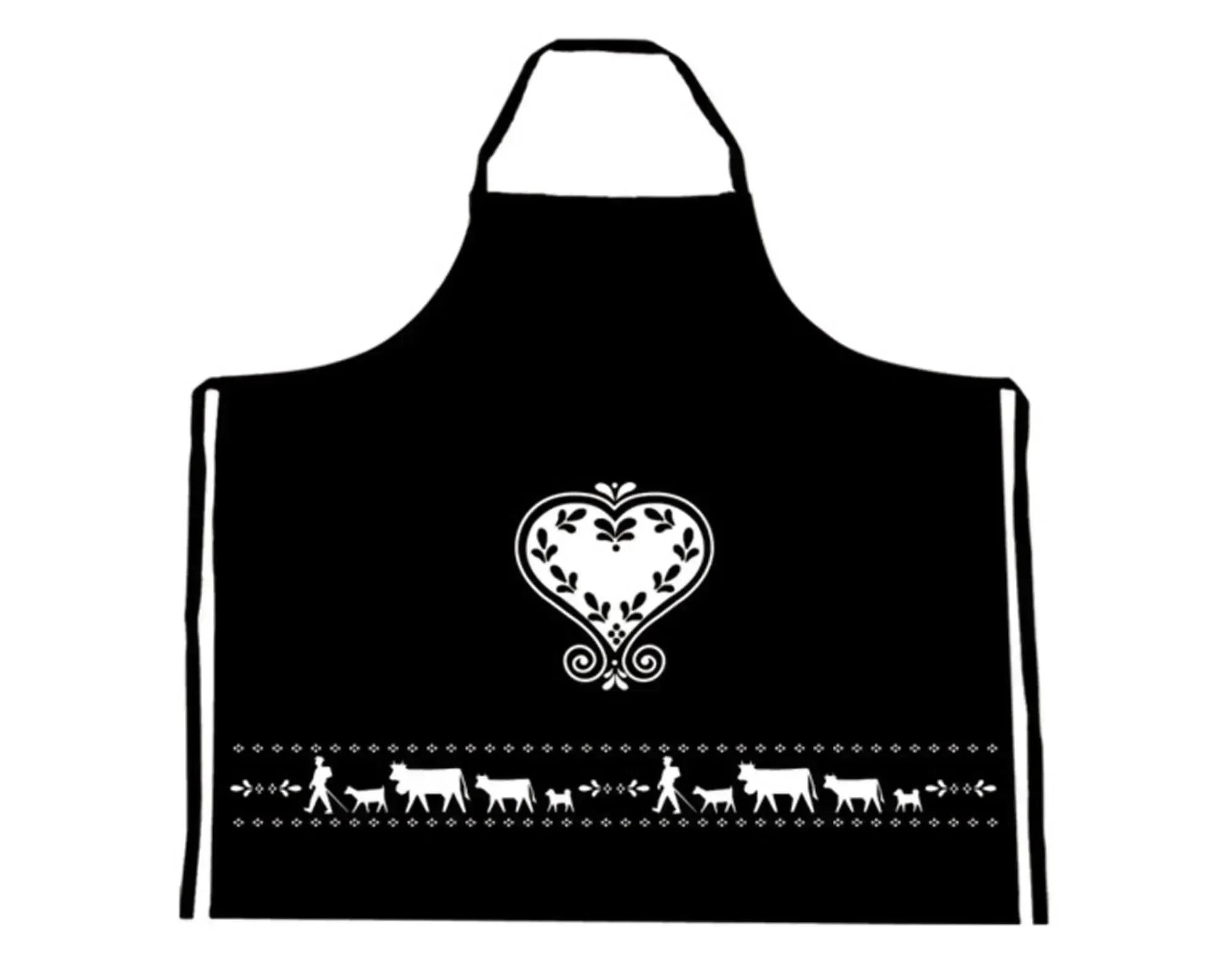 STEINLIN Schürze Alpaufzug schwarz 90x90 cm bedruckt in  präsentiert im Onlineshop von KAQTU Design AG. Küchenhelfer ist von STEINLIN