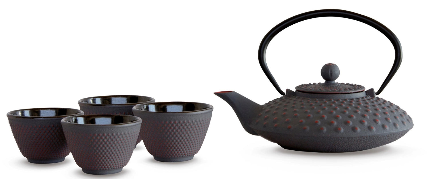 Déchange de thé avec 4 verres, 800 ml, fonte, gris