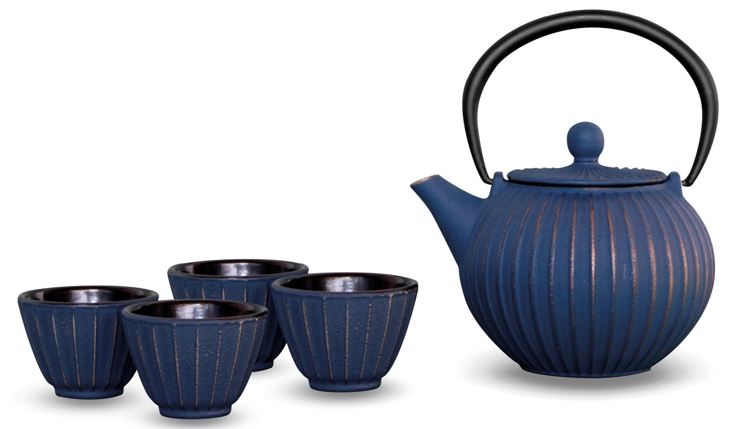 Déchange de thé avec 4 verres, 500 ml, fonte, bleu