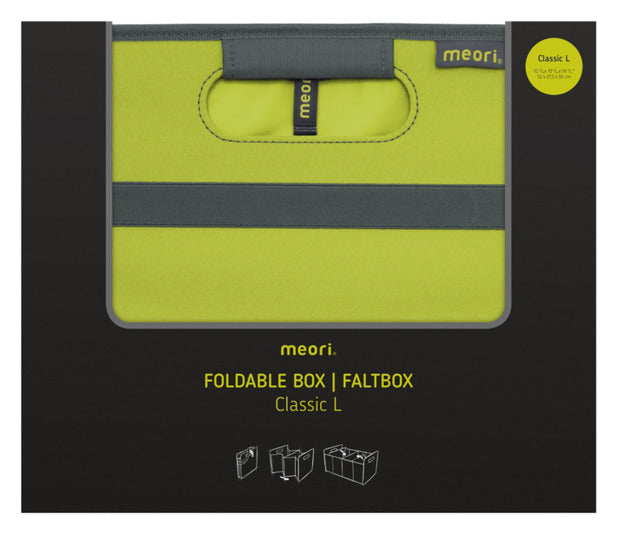 Praktische MEORI Faltbox L in Kiwi-Grün, ideal für Ordnung und Transport. Stabil, faltbar und vielseitig einsetzbar.