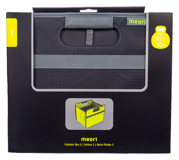 Kompakte MEORI Faltbox S in elegantem Lava-Schwarz, ideal für Ordnung und Transport, faltbar und vielseitig einsetzbar.
