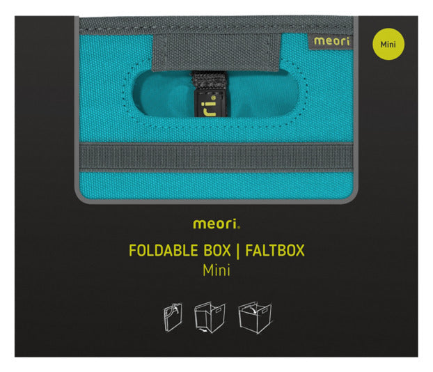 Die MEORI Faltbox Mini in Azurblau ist kompakt, faltbar und ideal für Ordnung und Transport kleiner Gegenstände.