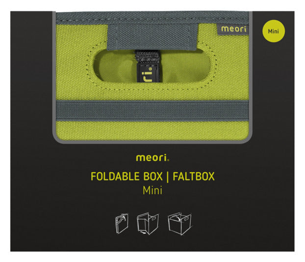 Die MEORI Faltbox Mini in Kiwi-Grün ist kompakt, faltbar und ideal für Ordnung und Transport kleiner Gegenstände.