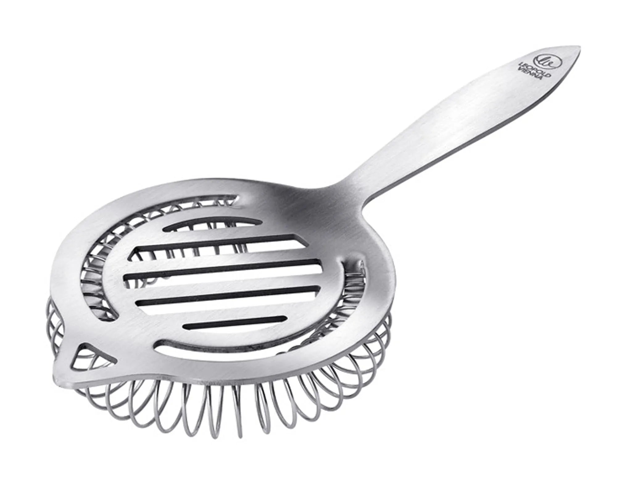 Elegantes Barsieb aus mattem Edelstahl von LEOPOLD, langlebig, ergonomisch, ideal für klare Cocktails, spülmaschinenfest.