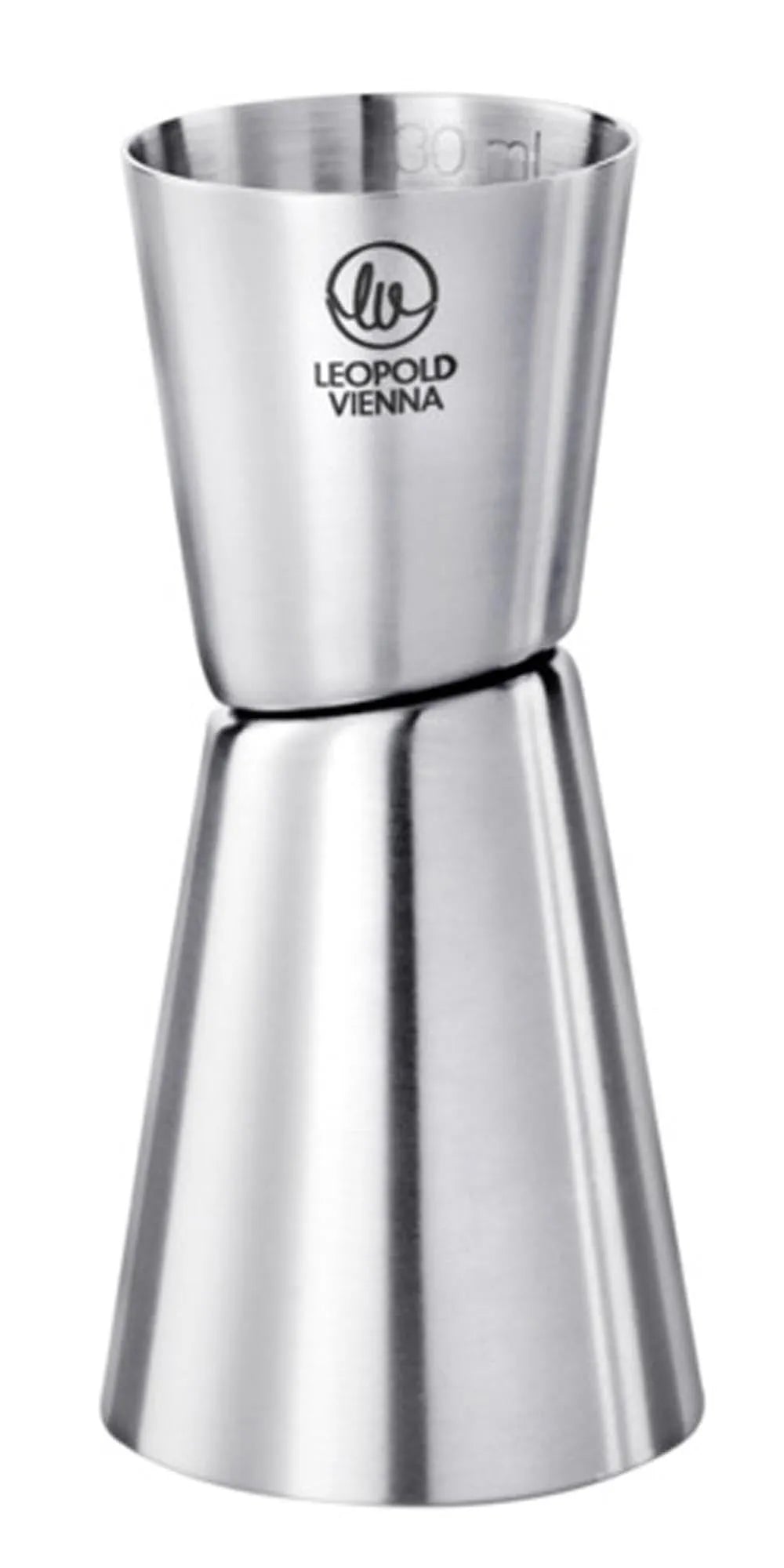Elegante Barmass von LEOPOLD aus Edelstahl, 3-5cl Skala, präzise, langlebig, ergonomisch, ideal für perfekte Cocktails.