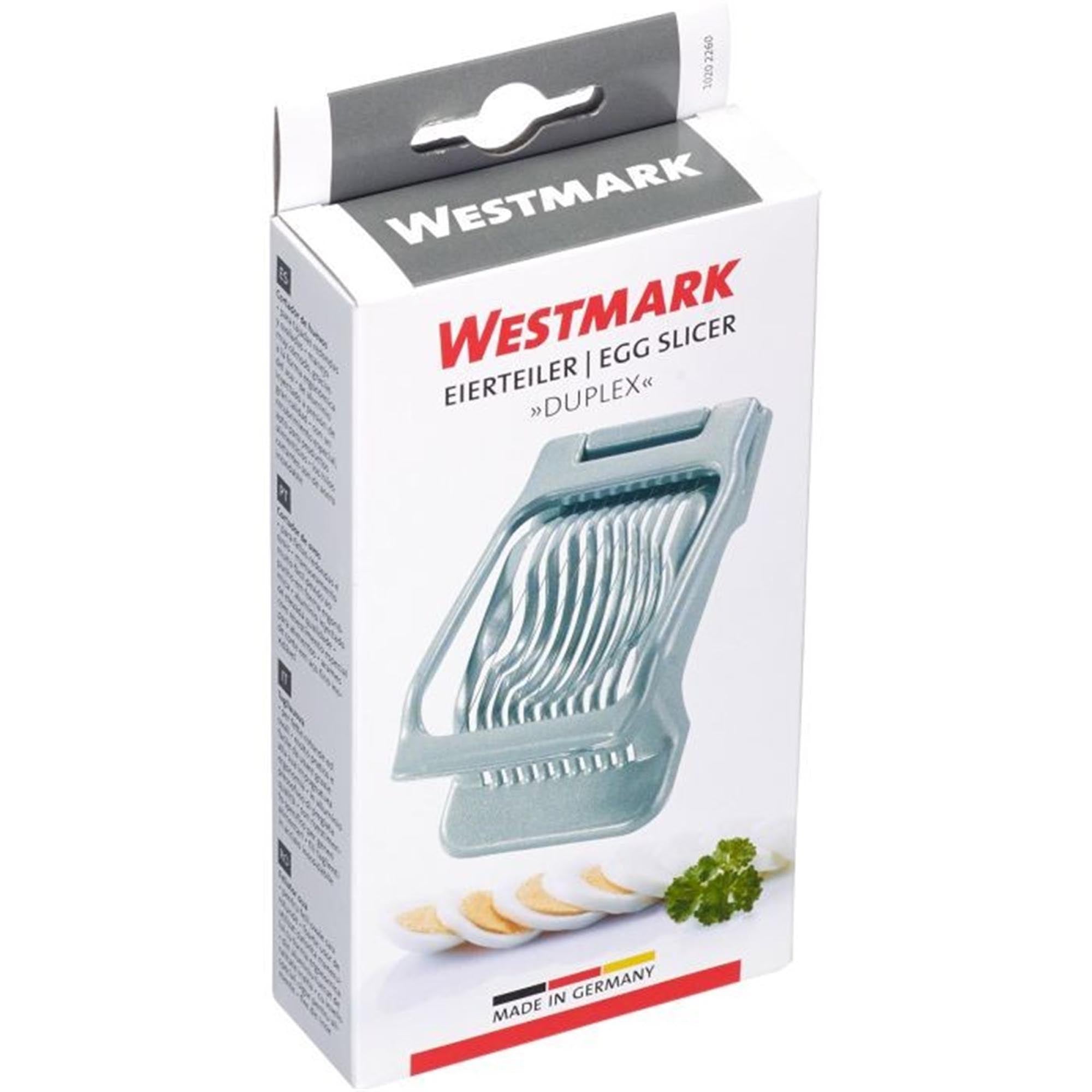 Praktischer Eierteiler Duplex von Westmark, 13.5x8x3.5cm, ideal zum Schneiden und Teilen von Eiern in gleichmässige Scheiben.