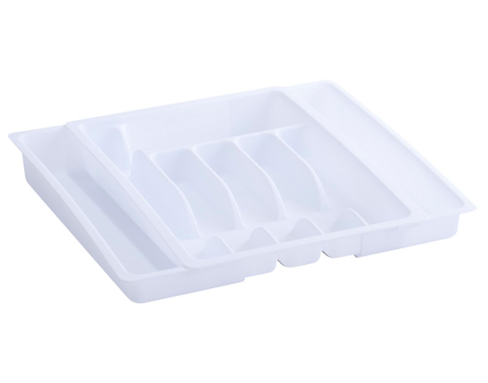 Eleganter, ausziehbarer Besteckkasten von ZELLER PRESENT in Weiß, 29-50x38x6.5 cm, für ordentliche Besteckaufbewahrung.