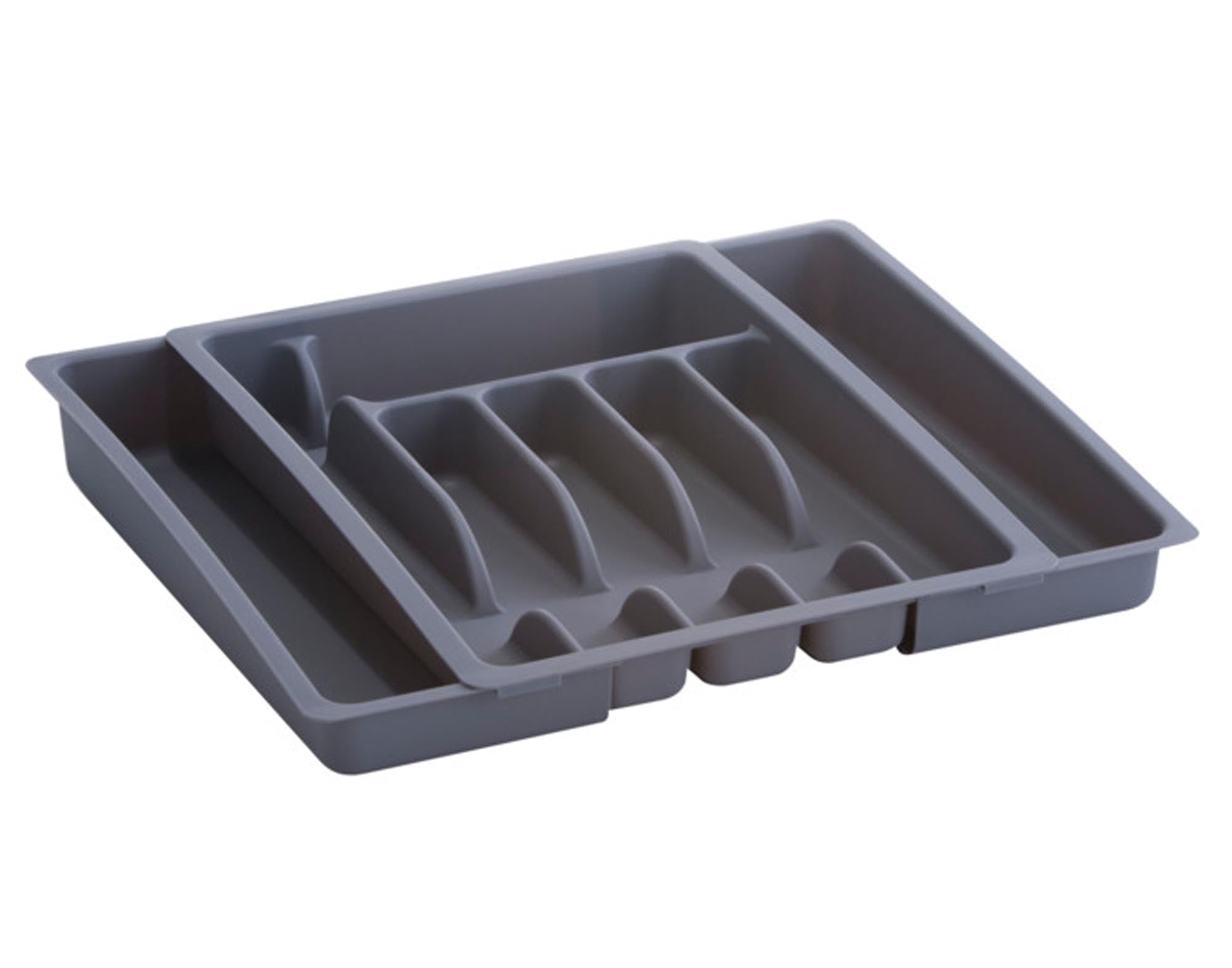Eleganter, ausziehbarer Besteckkasten in Grau von ZELLER PRESENT, 29-50x38x6.5 cm, robust, pflegeleicht, für ordentliche Besteckaufbewahrung.