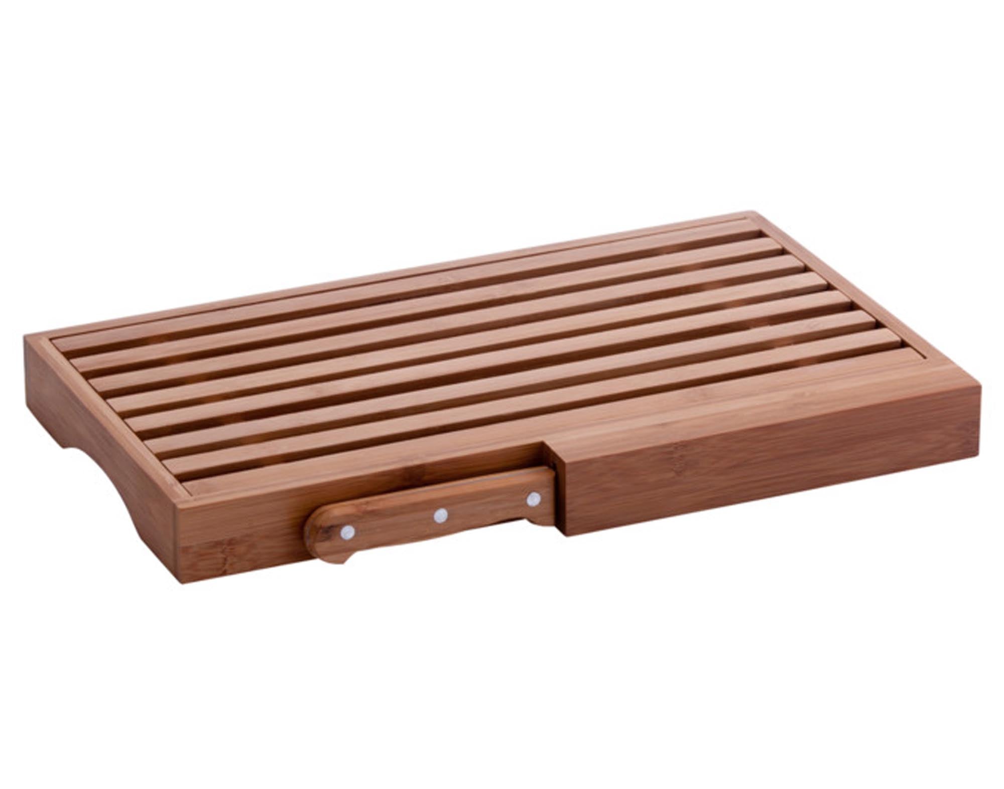 Stilvolles Bambus-Brotbrett (39.5x23.5x4 cm) mit Messer: robust, hygienisch, vielseitig – ideal für Brot & mehr. Perfektes Geschenk!