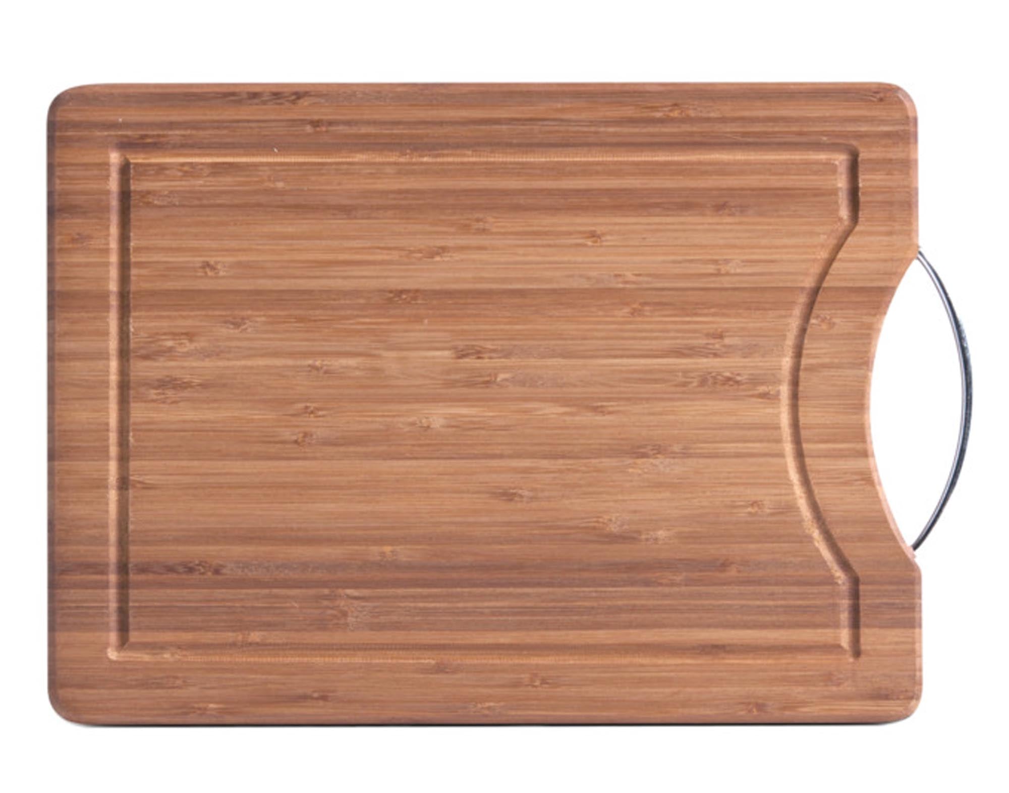 Elegantes Bambus-Schneidbrett (40x28x1.6 cm) mit Metallgriff: robust, antibakteriell, stilvoll und vielseitig einsetzbar. Perfekt für jede Küche!