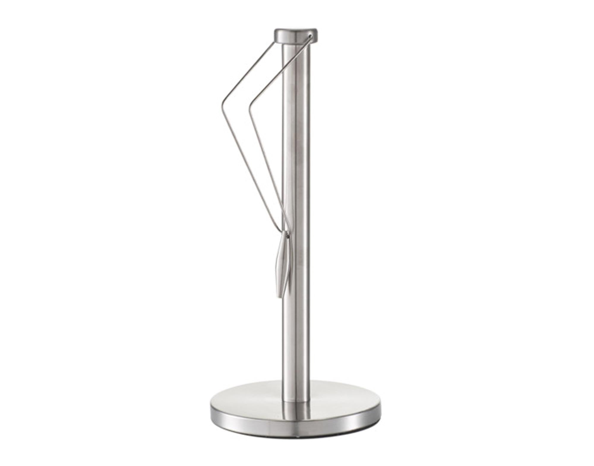 Eleganter Küchenrollenhalter aus rostfreiem Edelstahl, kompakt und stabil, ideal für moderne Küchen. Pflegeleicht und langlebig.
