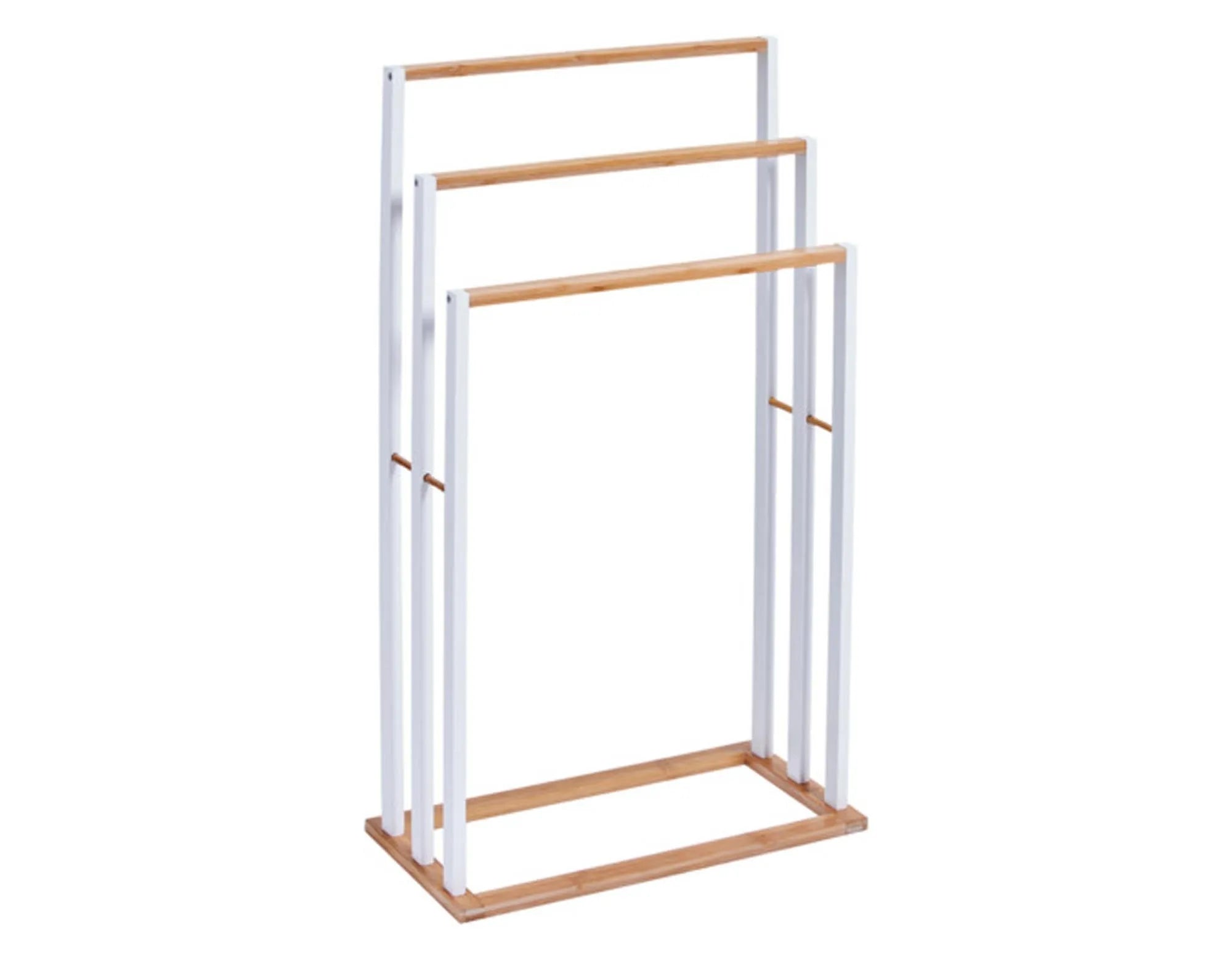Eleganter Handtuchständer aus nachhaltigem Bambus, bietet Platz für 3 Handtücher. Kompakt, stilvoll und umweltfreundlich.