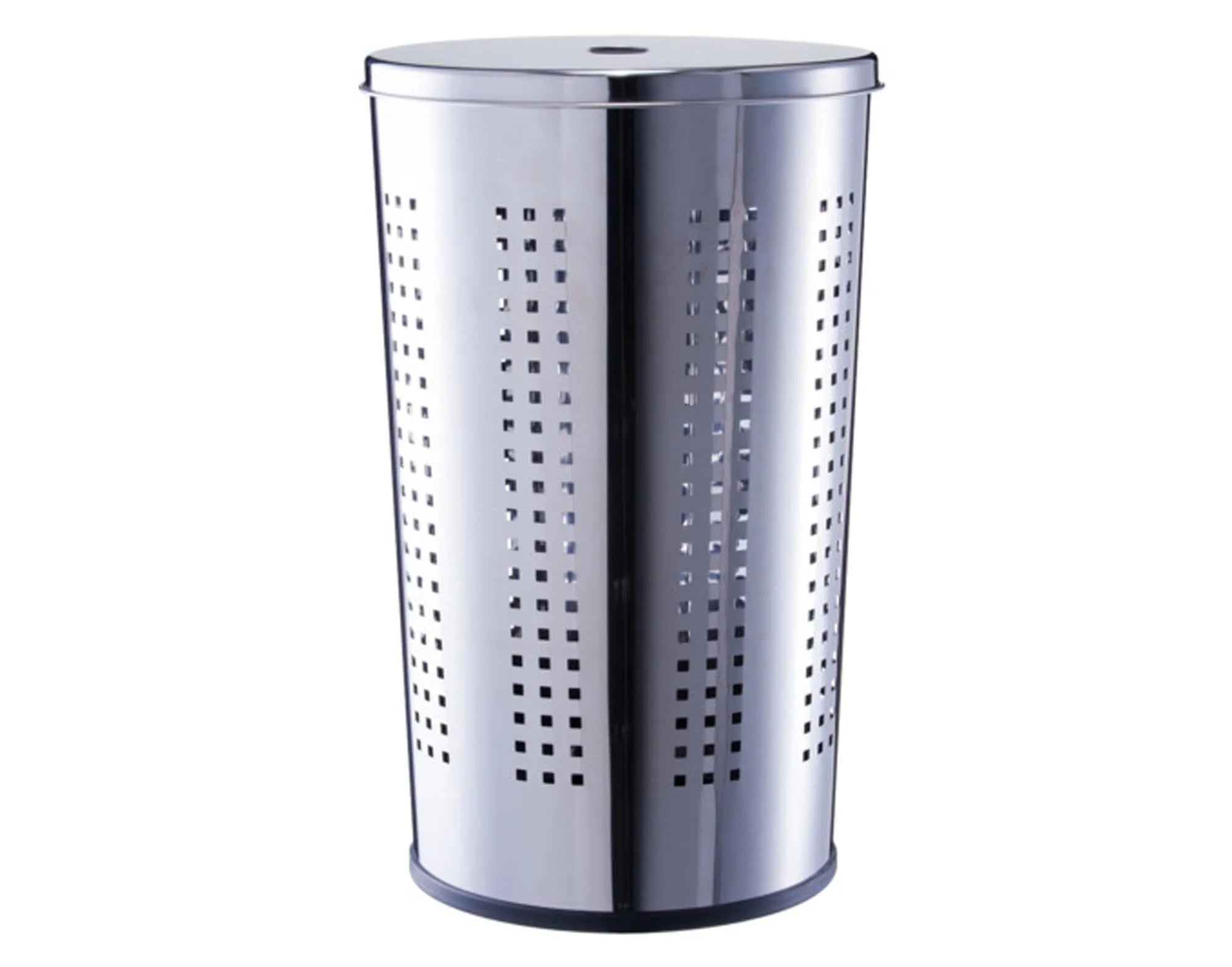 Eleganter Wäschesammler aus rostfreiem Edelstahl, 60L Volumen, mit Deckel und abnehmbarem Innenbeutel für stilvolle Wäschetrennung.