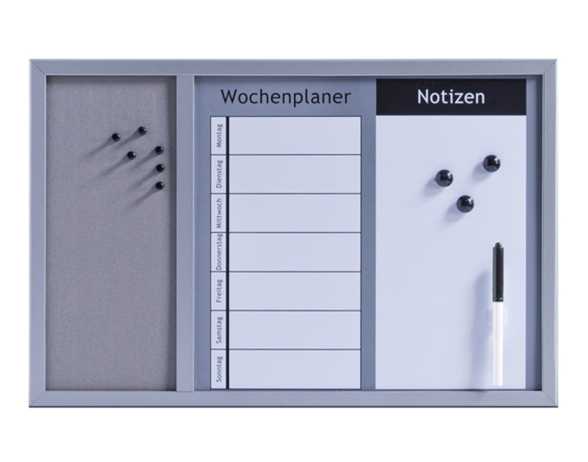 Entdecken Sie das ZELLER Pinn Memobord 3in1 in grau (60x40 cm) – ideal für Büro und Zuhause. Organisieren Sie Notizen, Termine und Fotos effizient!